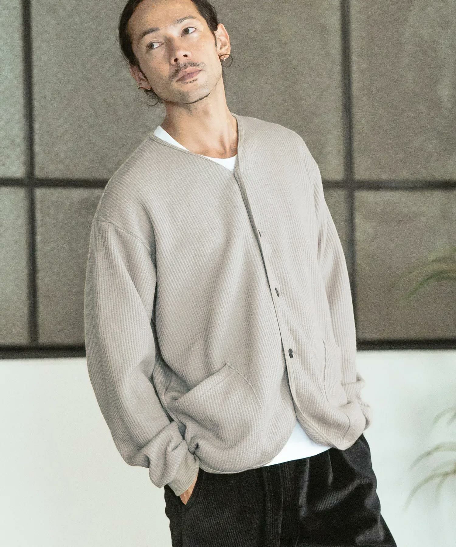 50%OFF【CAMBIO(カンビオ)】ウール混ワッフルミリタリーカーディガン