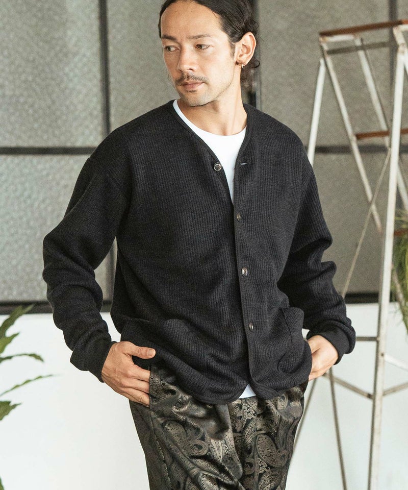 50%OFF【CAMBIO(カンビオ)】ウール混ワッフルミリタリーカーディガン 