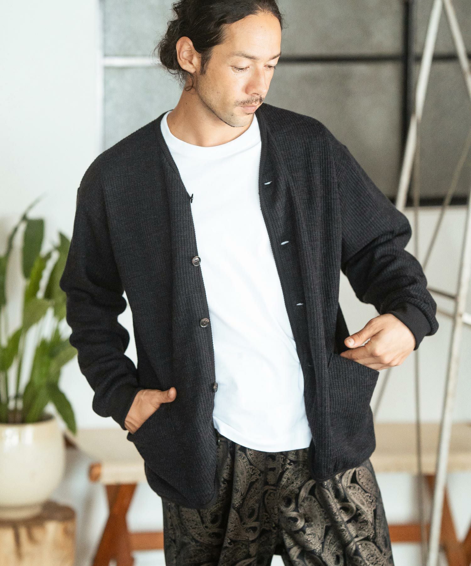 50%OFF【CAMBIO(カンビオ)】ウール混ワッフルミリタリーカーディガン