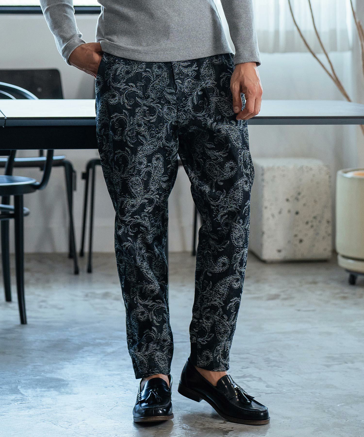 30%OFF【CAMBIO(カンビオ)】Paisley Jacquard Denim Pants ペイズリー