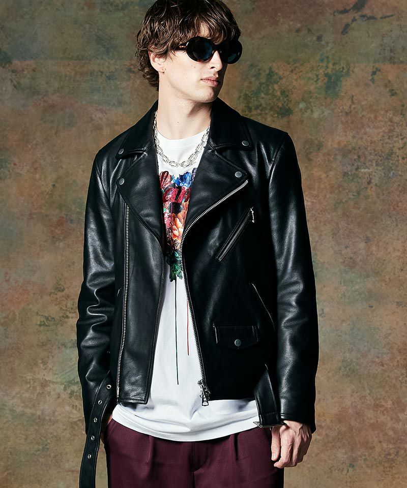glamb(グラム)】Calf Leather Riders Jacket カーフレザーライダース