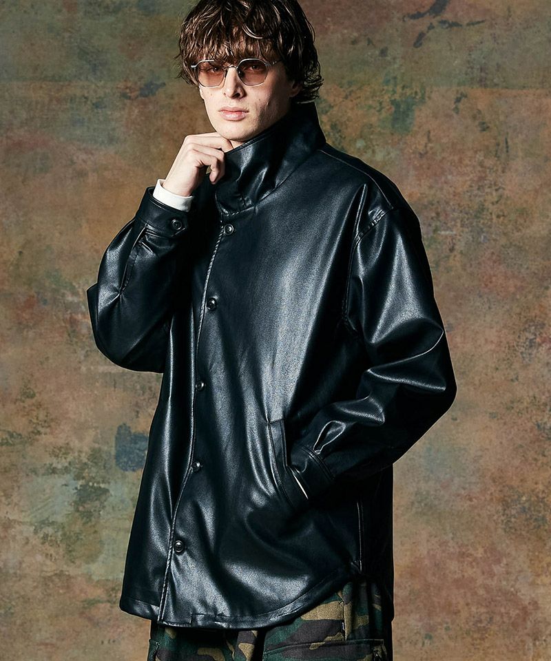 30%OFF【glamb(グラム)】High Neck Leather Shirt ハイネックレザー