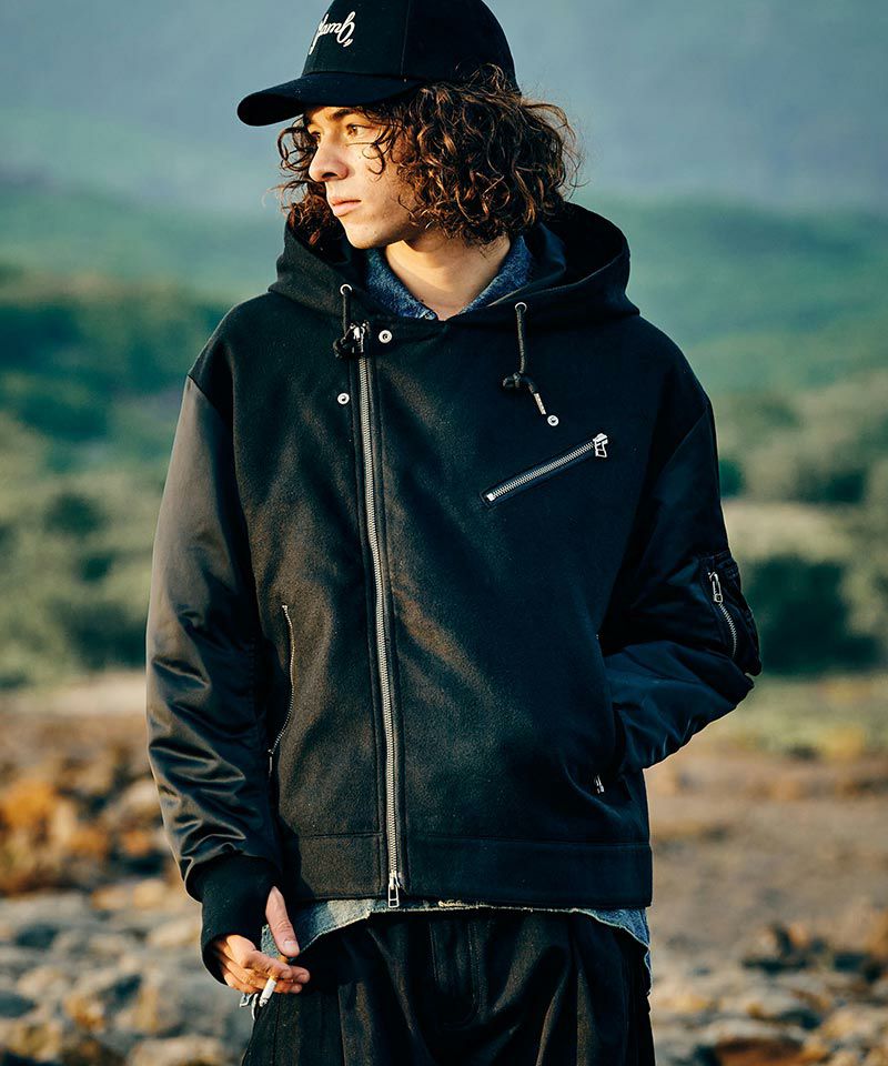 glamb(グラム)】Combination Hood Riders Jacket コンビネーション