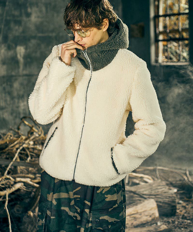 30%OFF【glamb(グラム)】Big Hood Boa Jacket ビッグフードボア
