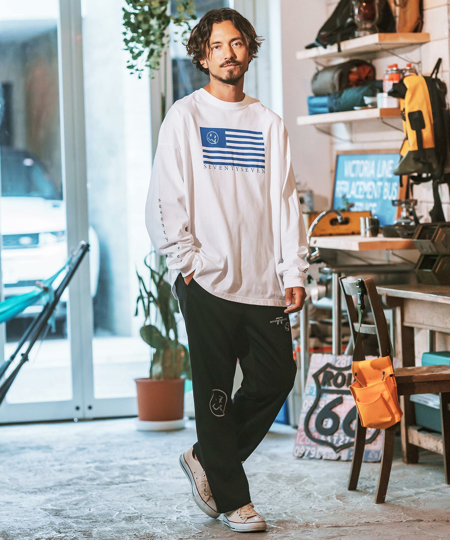 30%OFF【seventy seven(セブンティセブン)】 line jersey long pants