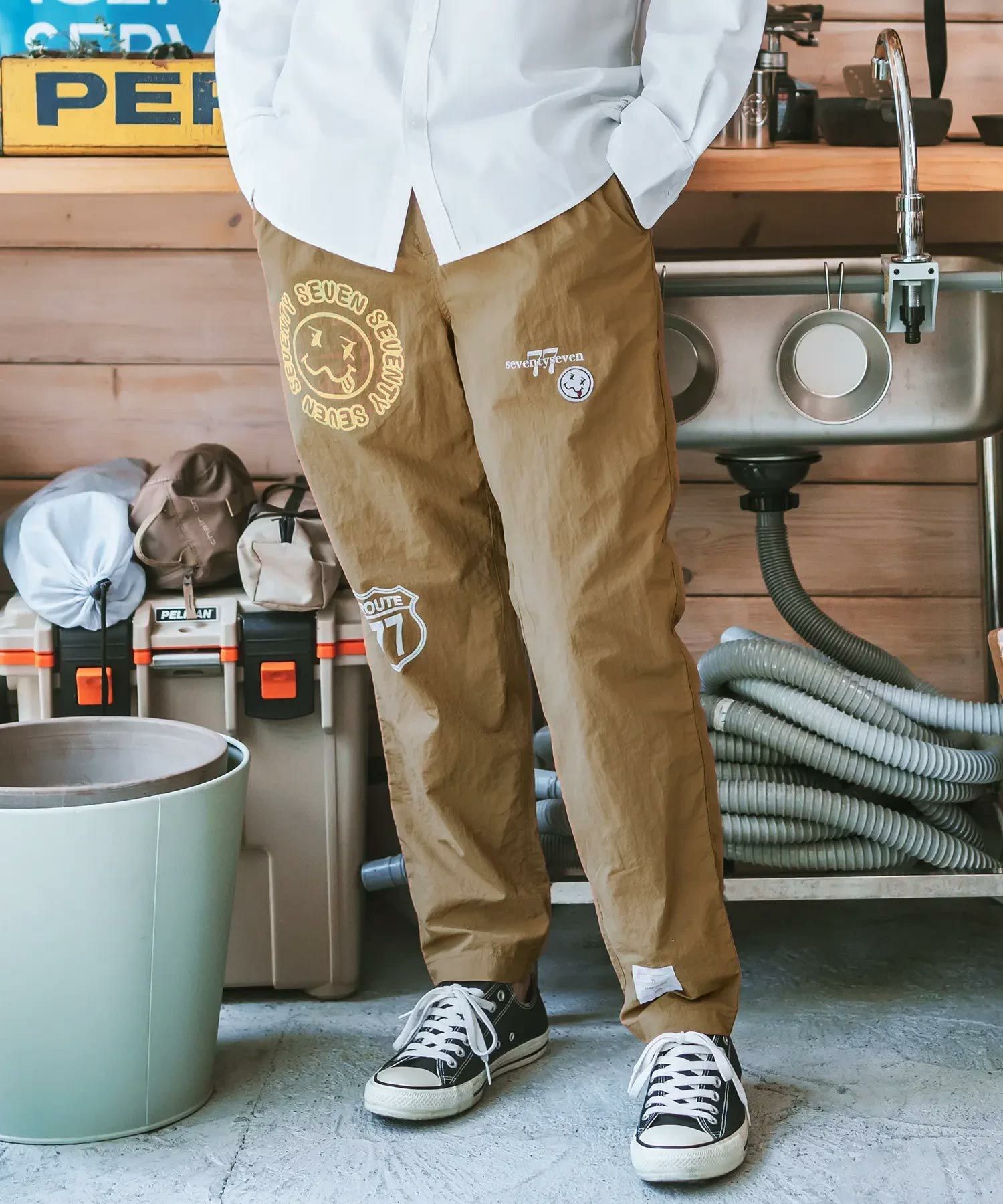 50%OFF【seventy seven(セブンティセブン)】nylon tapered pants