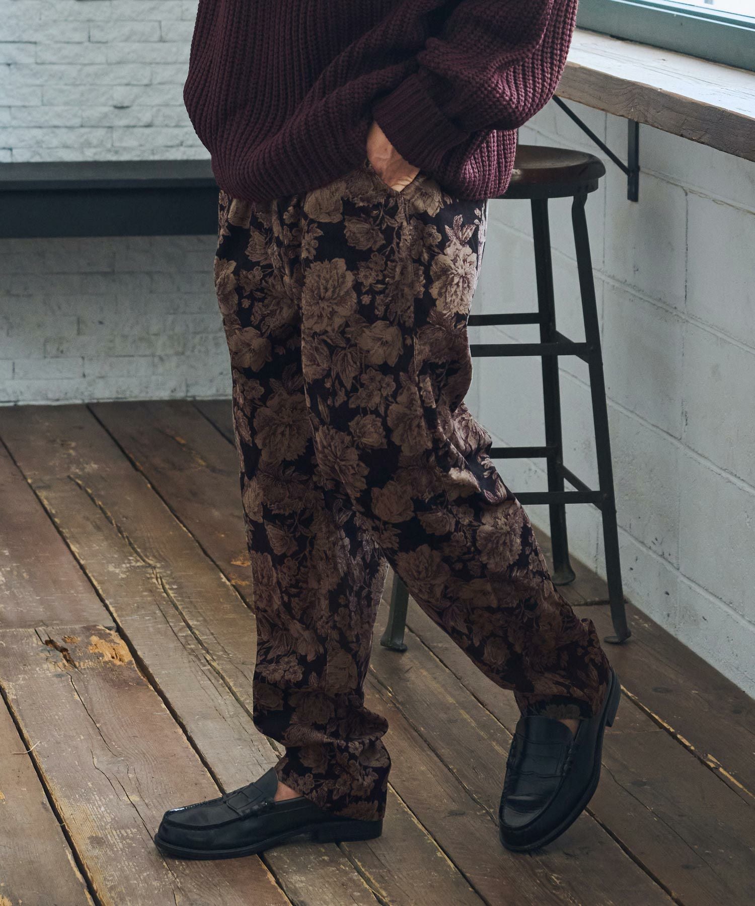 リンカブル linkable コーデュロイ 冬服 コーデュロイリラックスパンツ 50%OFF【CAMBIO(カンビオ)】花柄コーデュロイリラックスパンツ(CA-24