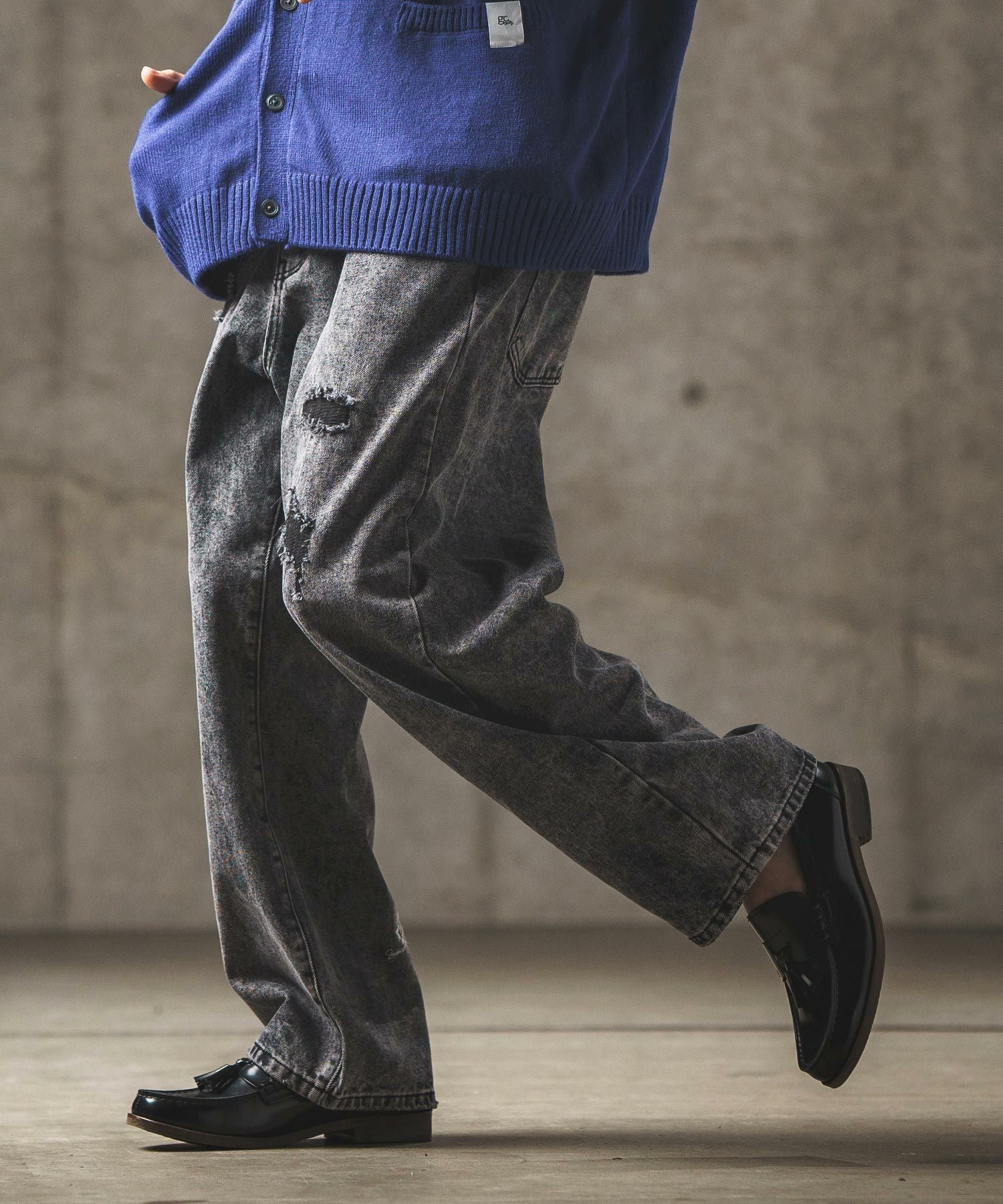 50%OFF【GLIMCLAP(グリムクラップ)】Chemical processing denim wide