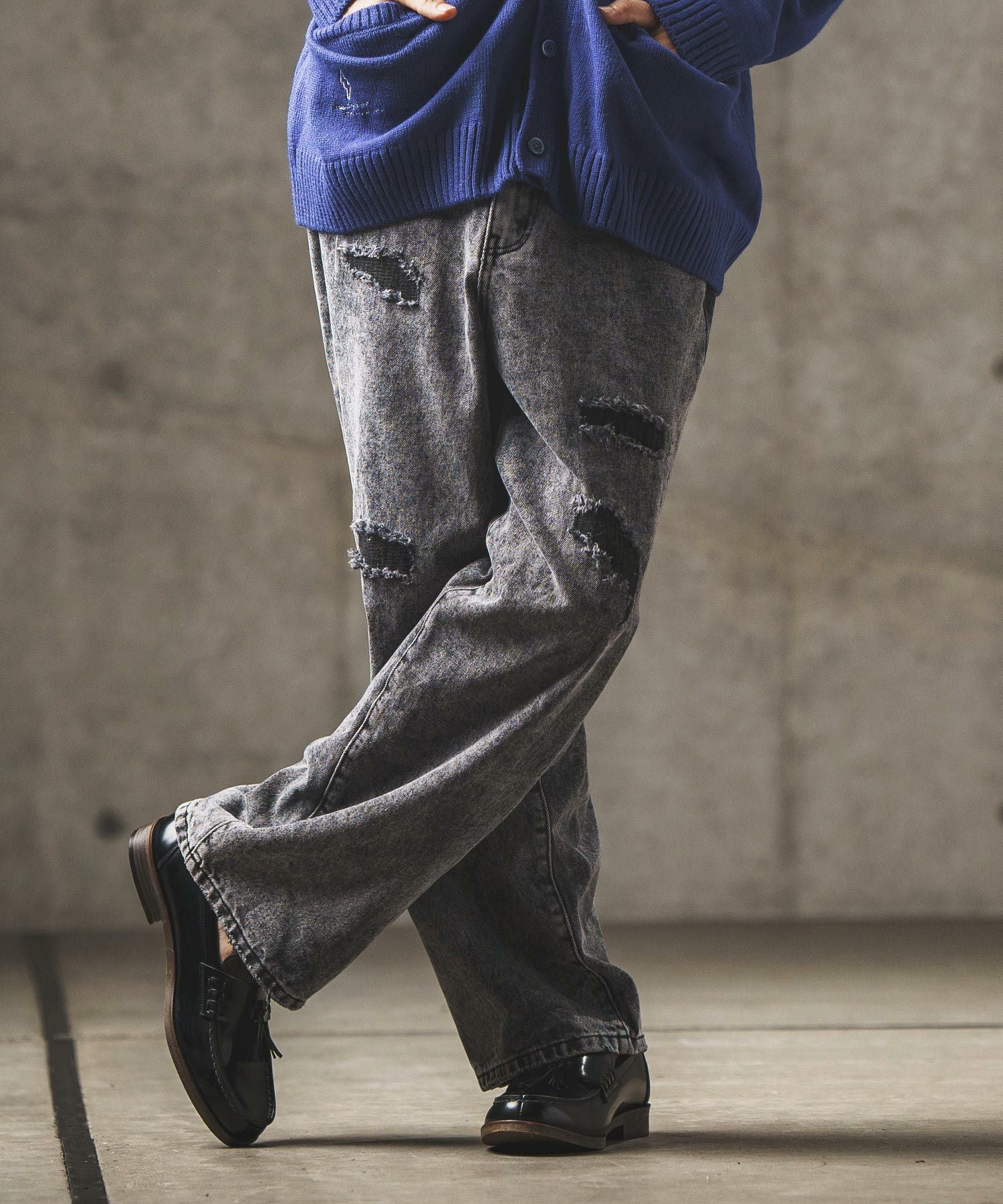 50%OFF【GLIMCLAP(グリムクラップ)】Chemical processing denim wide