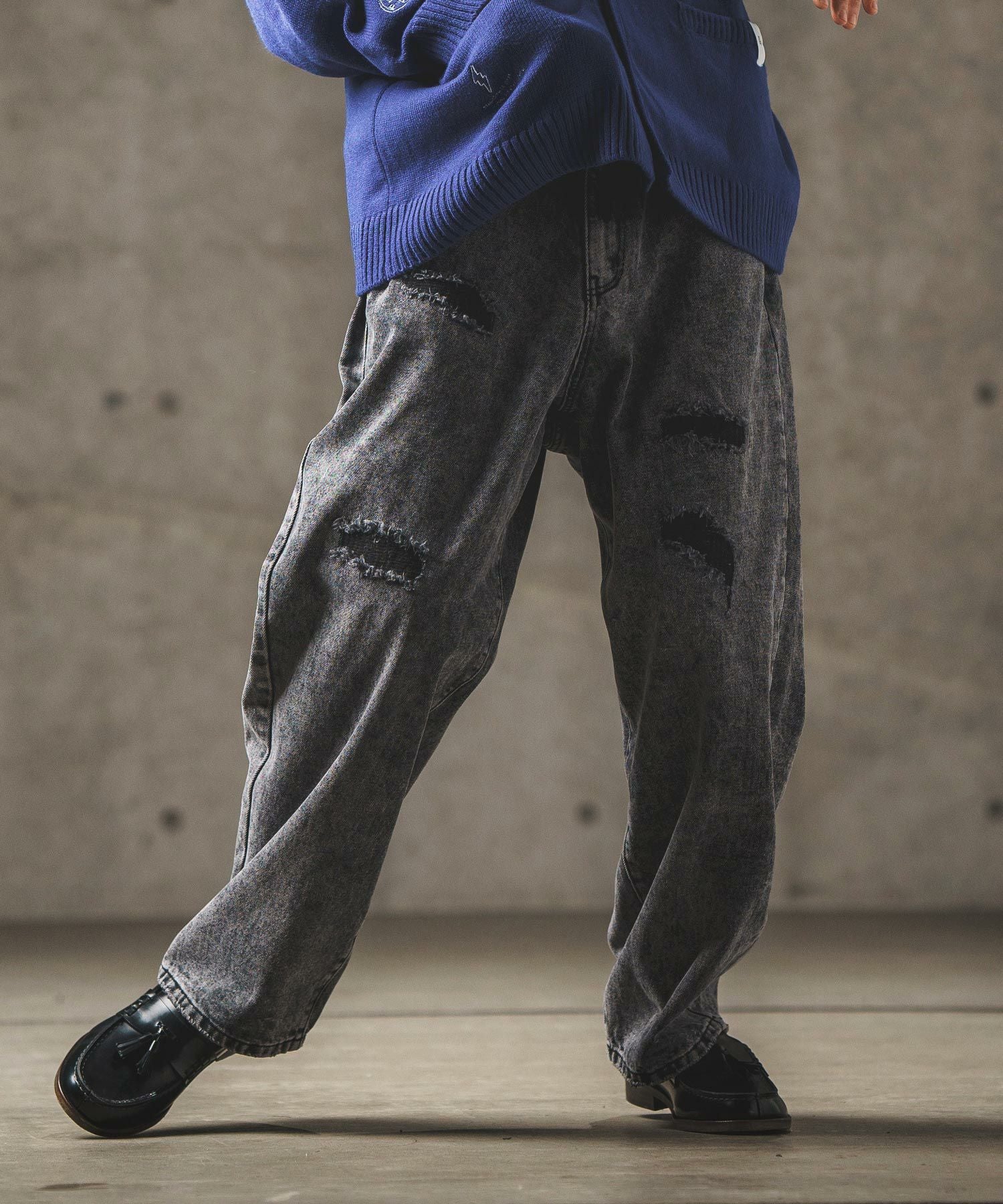 50%OFF【GLIMCLAP(グリムクラップ)】Chemical processing denim wide