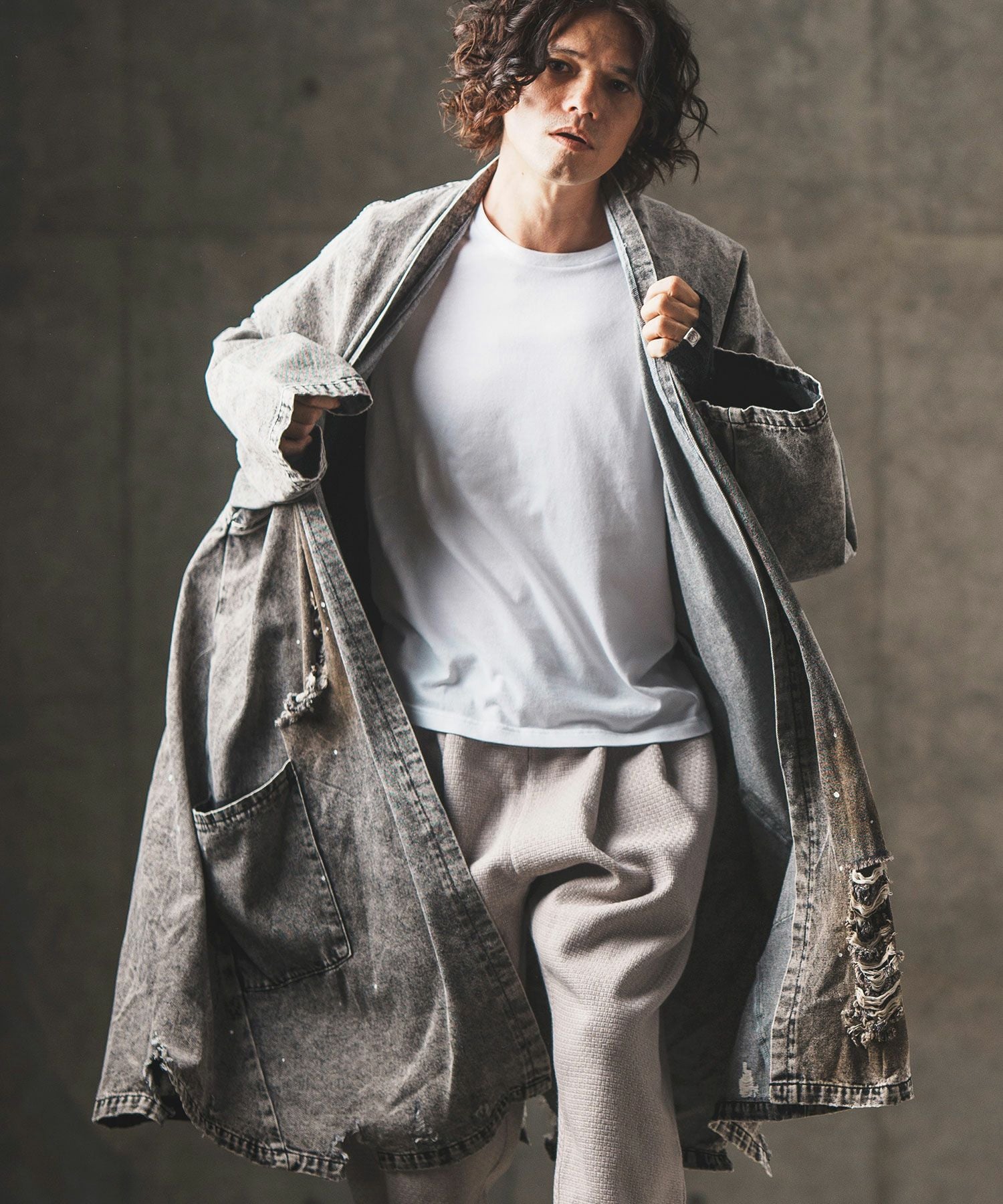 50%OFF【GLIMCLAP(グリムクラップ)】Used processing denim gown-ish