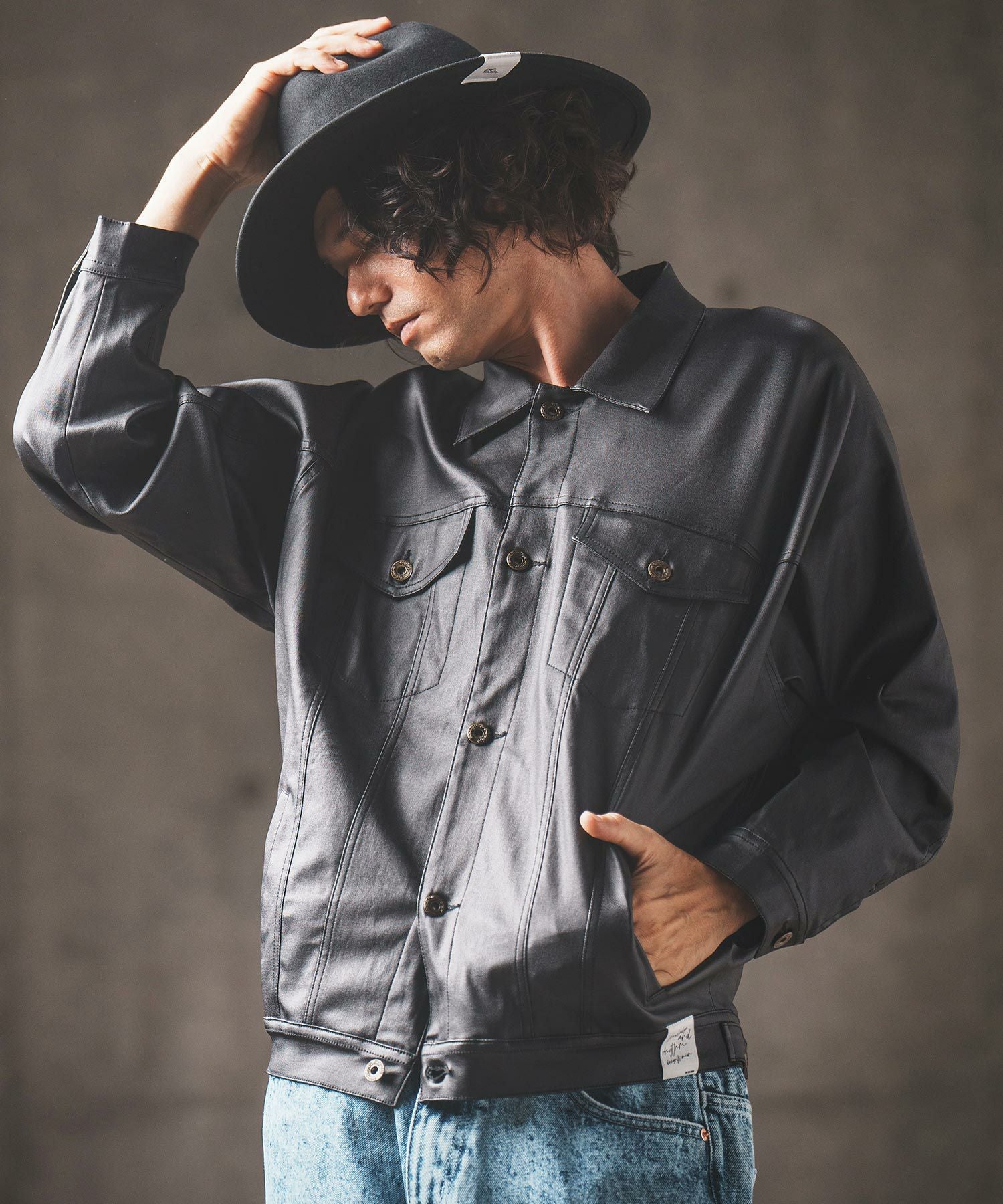 LGB ボア クロップド ジャケット サンプル コーティング 50%OFF【GLIMCLAP(グリムクラップ)】Denim × boa band collar jacket
