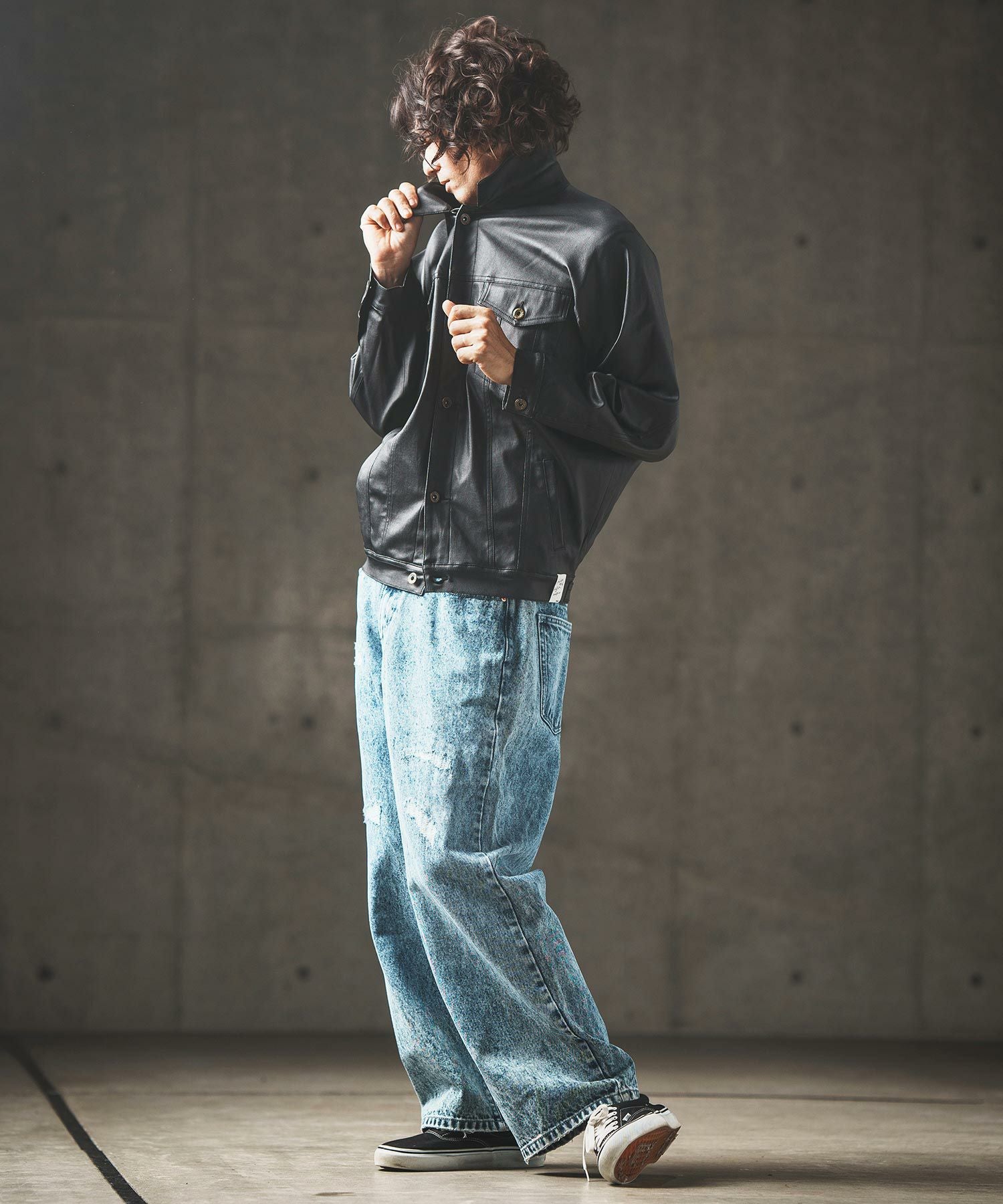 LGB ボア クロップド ジャケット サンプル コーティング 50%OFF【GLIMCLAP(グリムクラップ)】Denim × boa band collar jacket