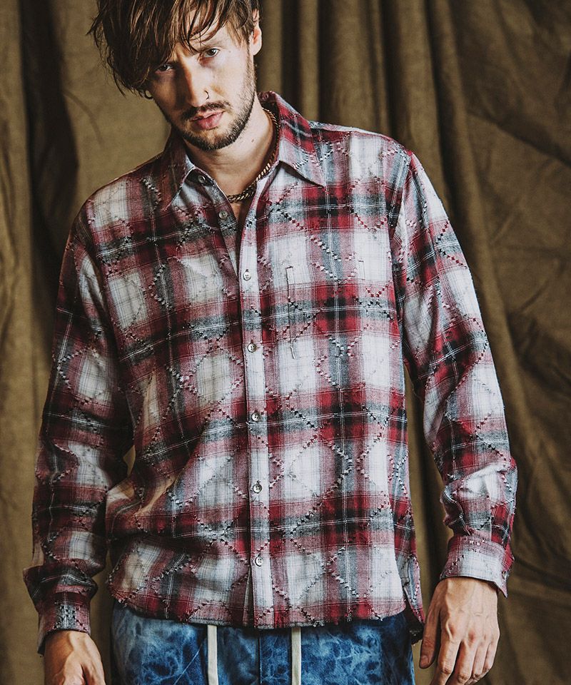 50%OFF【NO ID.(ノーアイディー)】 ﾁｪｯｸBIG-SH シャツ(855006-873S