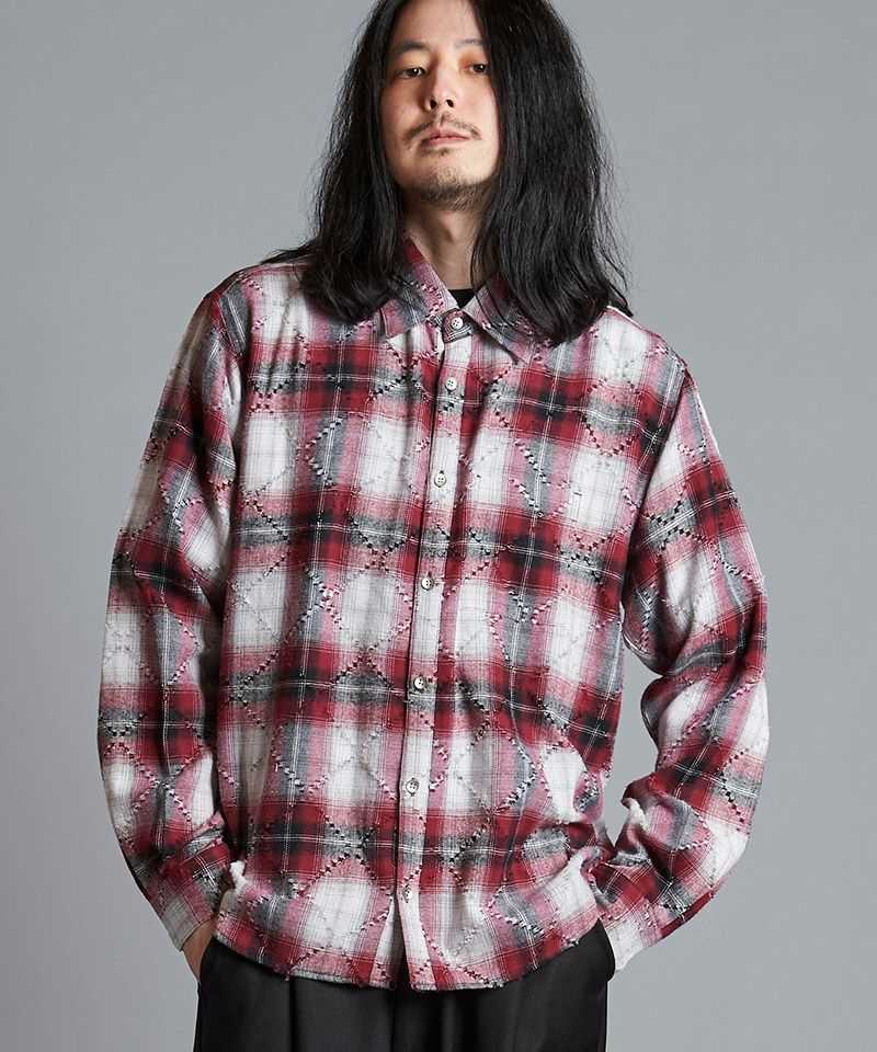 50%OFF【NO ID.(ノーアイディー)】 ﾁｪｯｸBIG-SH シャツ(855006-873S