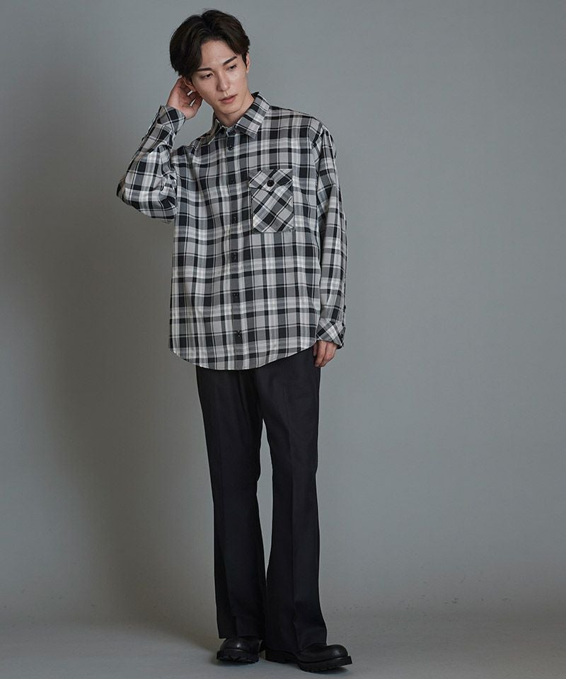 60%OFF【NO ID.(ノーアイディー)】ﾈｸﾀｲ付ﾁｪｯｸSH シャツ(855006-856S