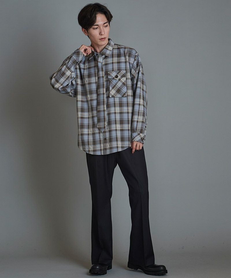 60%OFF【NO ID.(ノーアイディー)】ﾈｸﾀｲ付ﾁｪｯｸSH シャツ(855006-856S