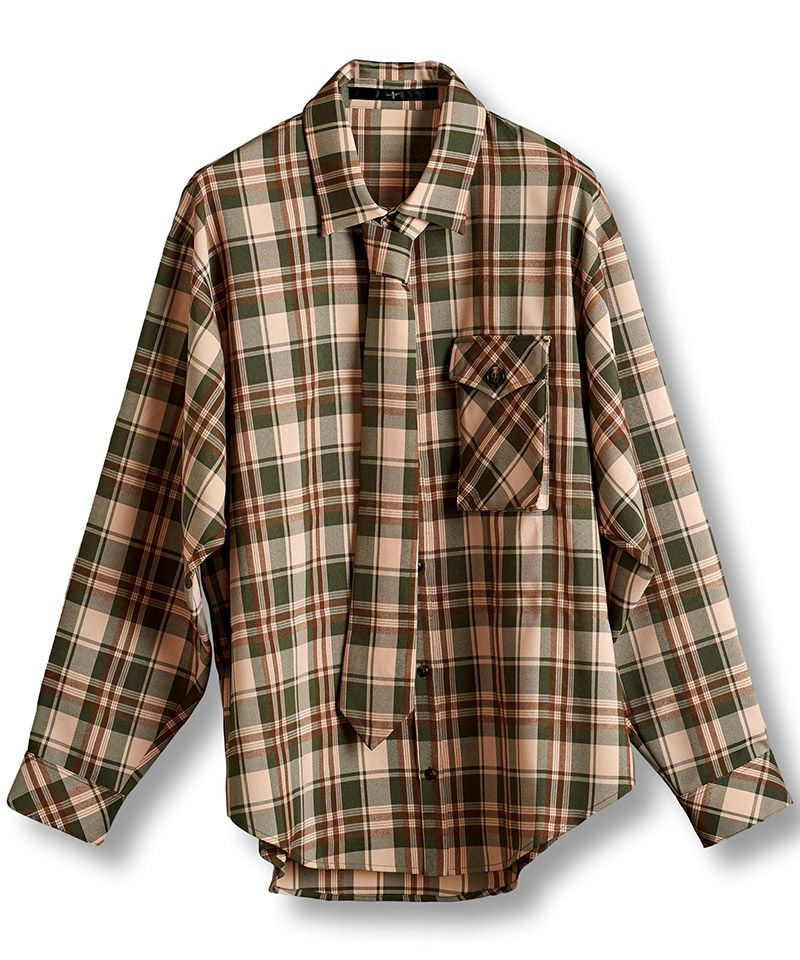 60%OFF【NO ID.(ノーアイディー)】ﾈｸﾀｲ付ﾁｪｯｸSH シャツ(855006-856S