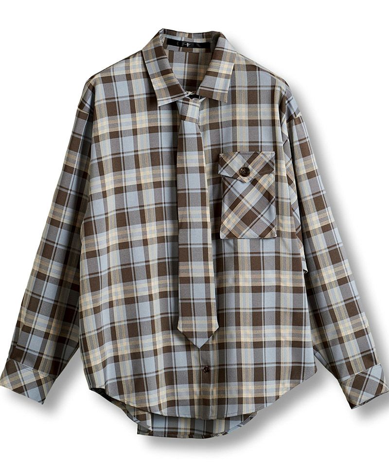 60%OFF【NO ID.(ノーアイディー)】ﾈｸﾀｲ付ﾁｪｯｸSH シャツ(855006-856S