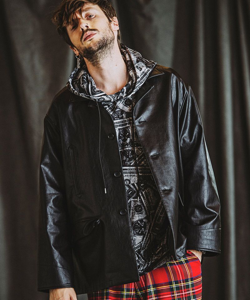 60%OFF【NO ID.(ノーアイディー)】ｼﾝｾﾃｨｯｸﾚｻﾞｰBIGｶｰｺｰﾄ(855006-838C