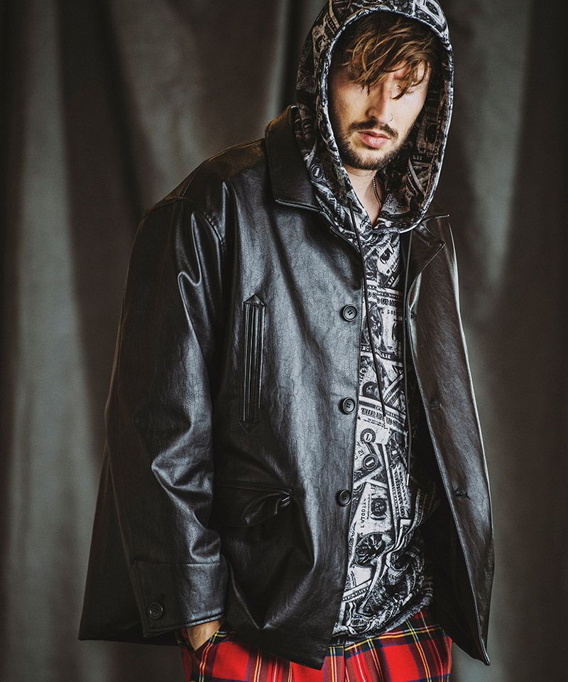 60%OFF【NO ID.(ノーアイディー)】ｼﾝｾﾃｨｯｸﾚｻﾞｰBIGｶｰｺｰﾄ(855006-838C