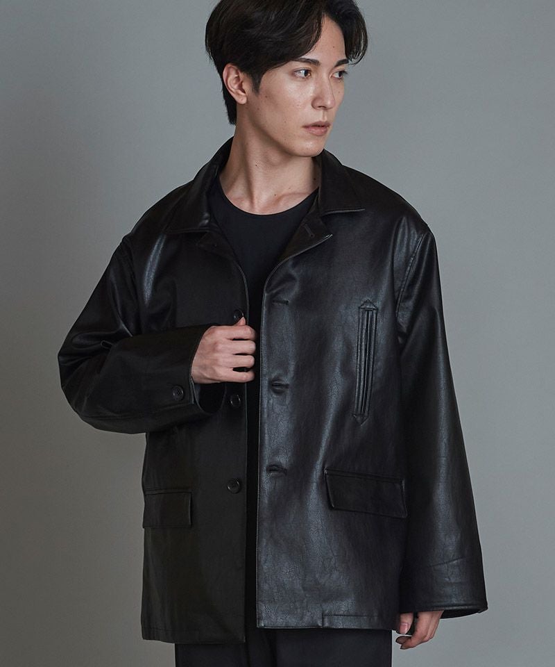 【美品】アイグナー　レザーコート　ディアスキン　50 ブラック　イタリア製 60%OFF【NO ID.(ノーアイディー)】ｼﾝｾﾃｨｯｸﾚｻﾞｰBIGｶｰｺｰﾄ(855006-838C