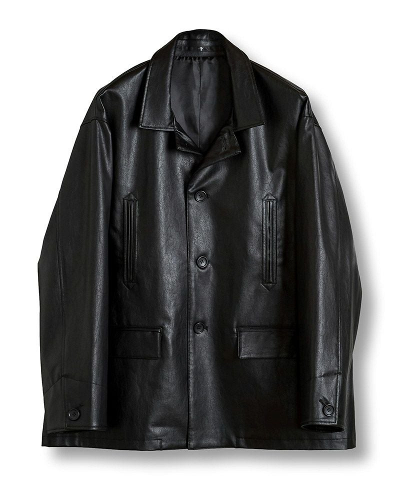 【美品】アイグナー　レザーコート　ディアスキン　50 ブラック　イタリア製 60%OFF【NO ID.(ノーアイディー)】ｼﾝｾﾃｨｯｸﾚｻﾞｰBIGｶｰｺｰﾄ(855006-838C