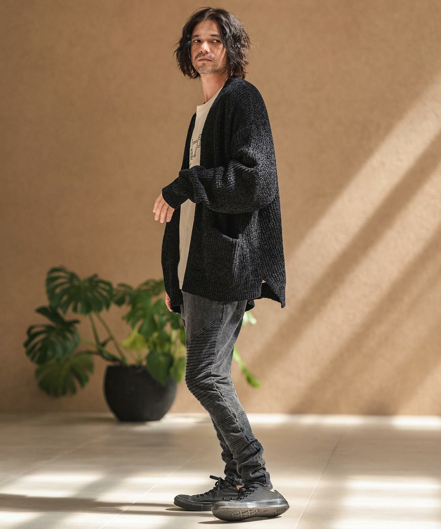 60%OFF【CAMBIO(カンビオ)】カットデニムテーパードバイカーパンツ(CA