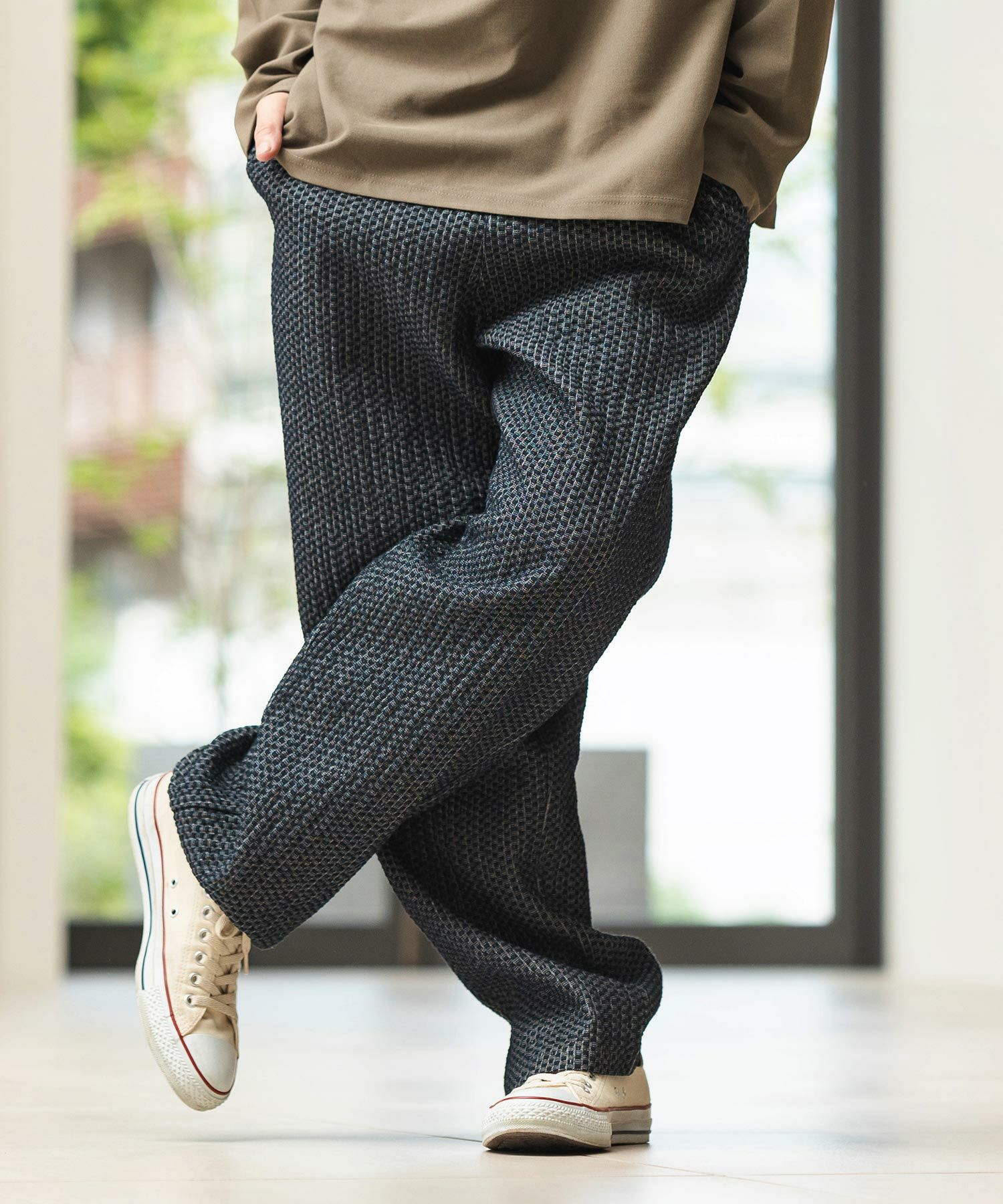 CAMBIO(カンビオ)】Accordion Jacquard Denim Wide Straight Pants