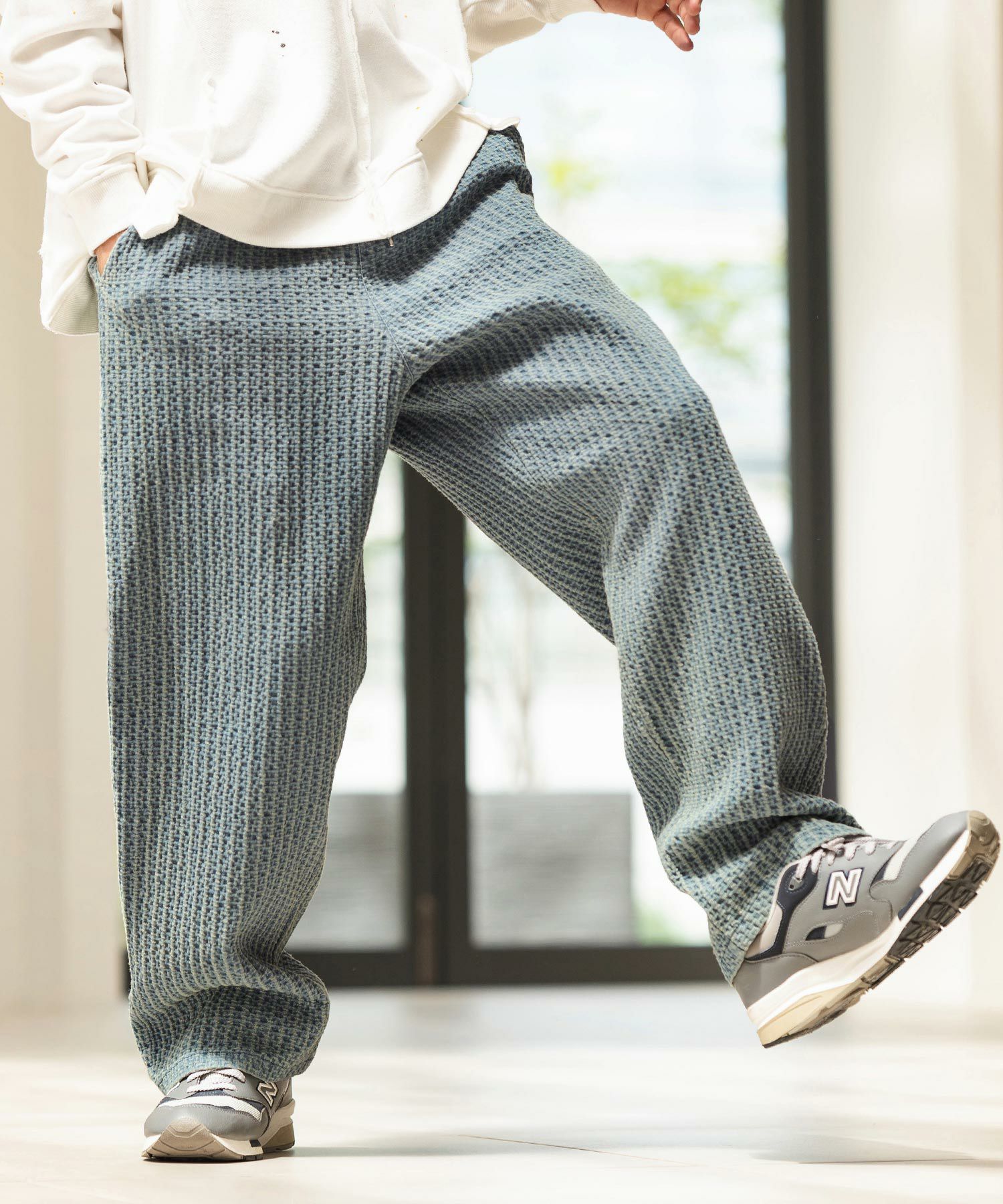 CAMBIO(カンビオ)】Accordion Jacquard Denim Wide Straight Pants