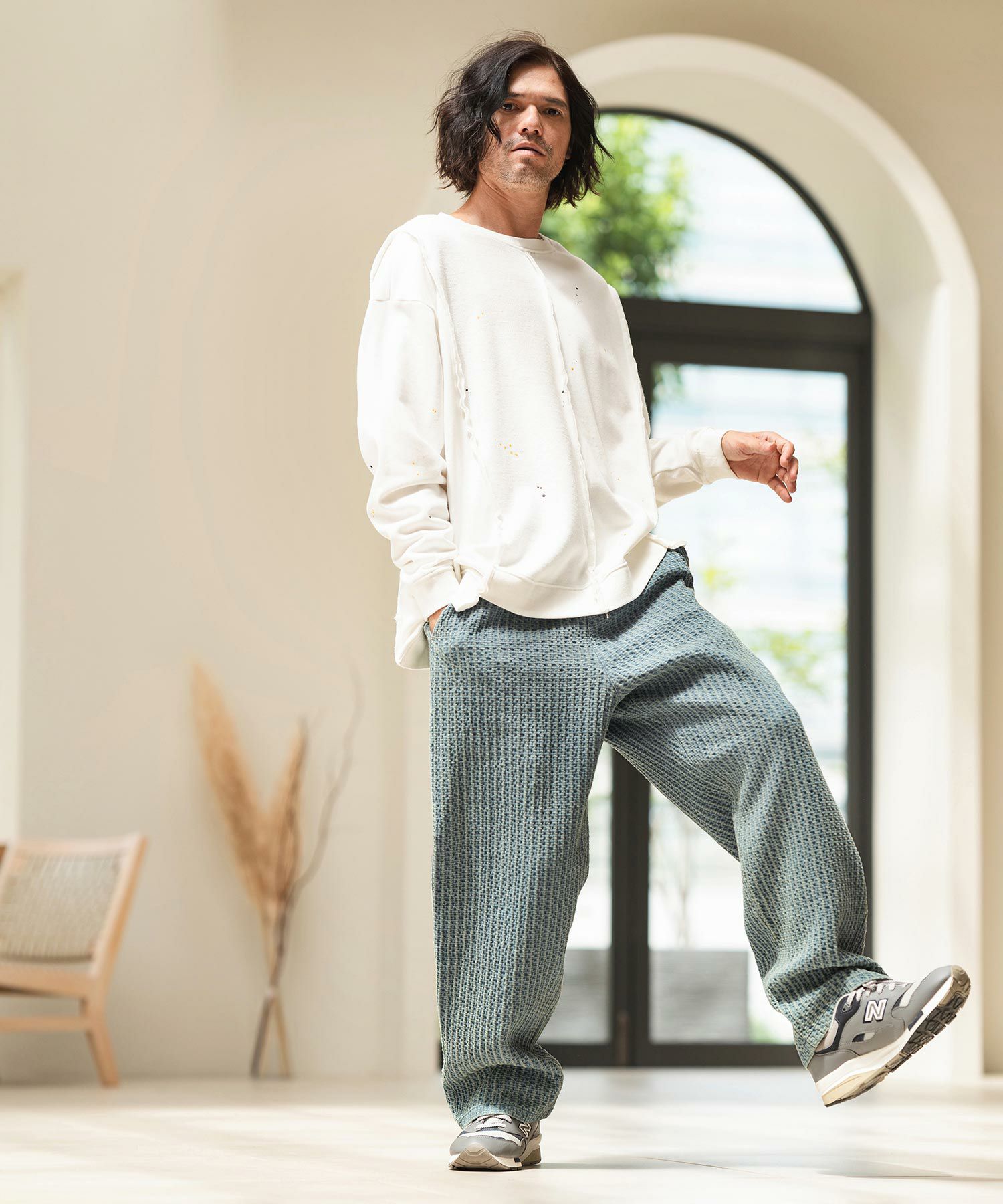 Cambio ワイドストレートパンツ CAMBIO(カンビオ)】Accordion Jacquard Denim Wide Straight Pants