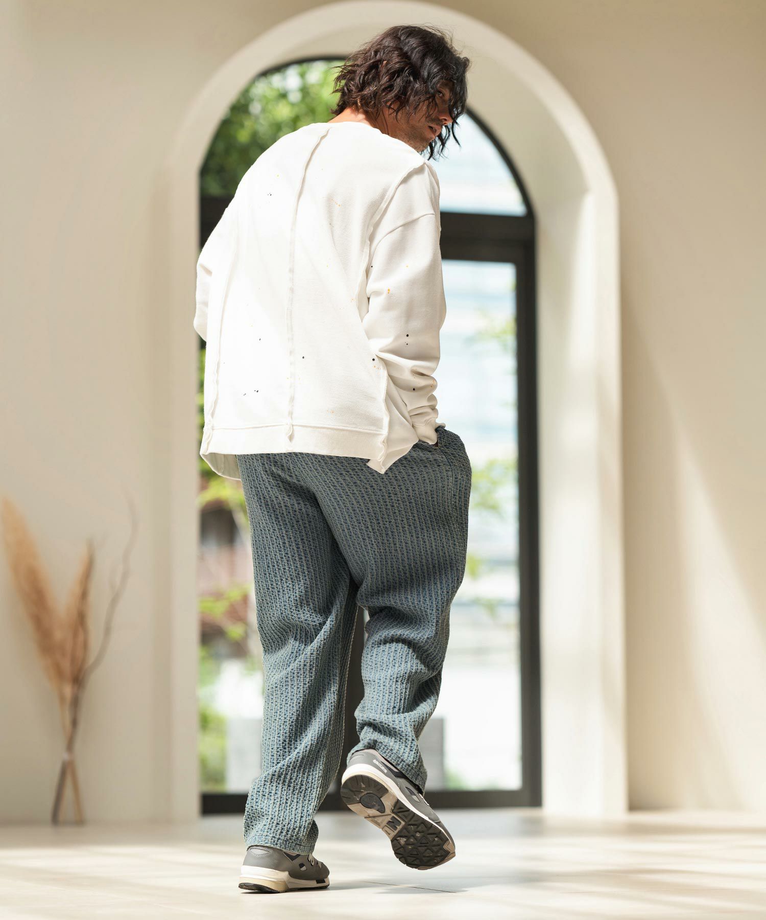 CAMBIO(カンビオ)】Accordion Jacquard Denim Wide Straight Pants