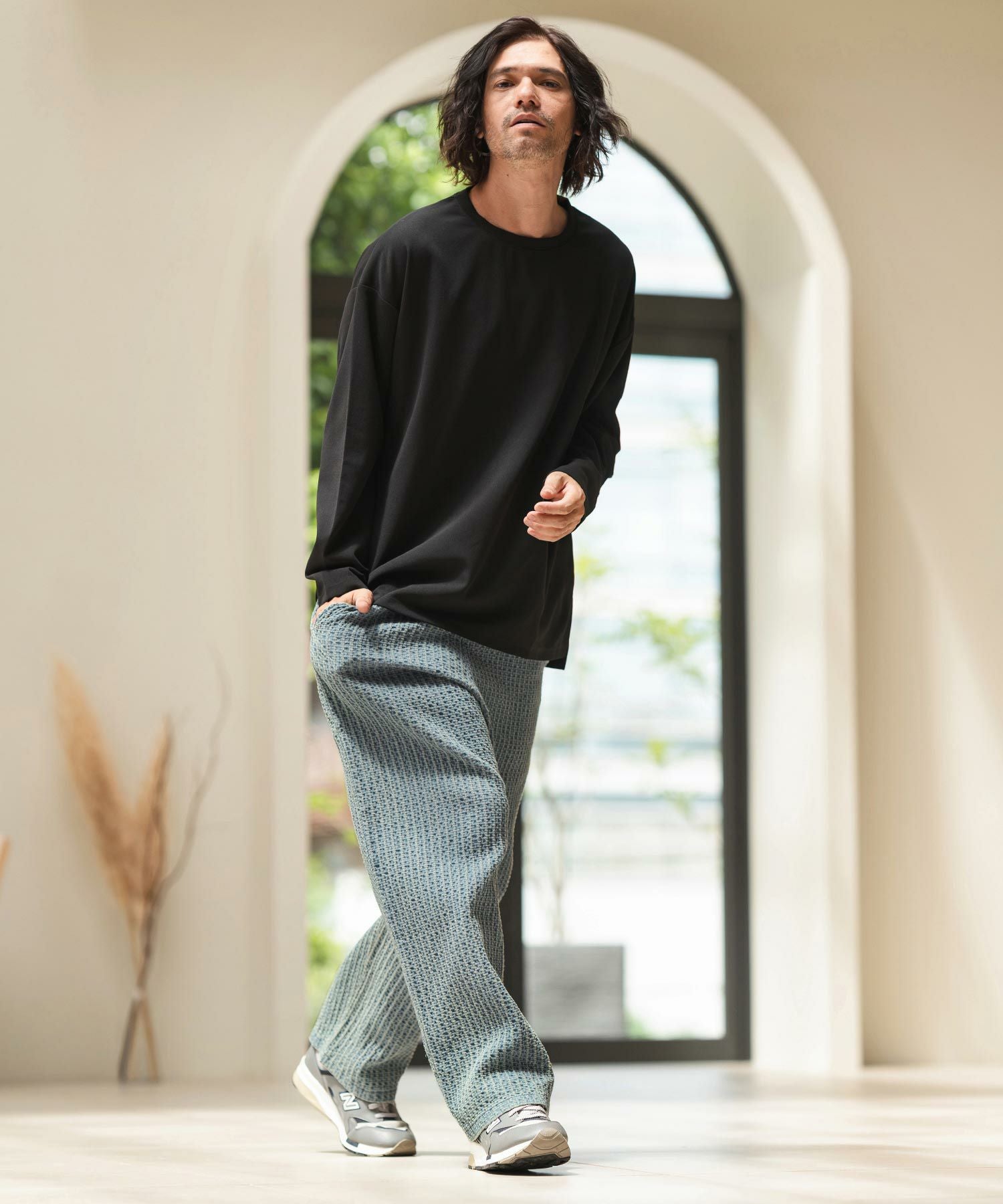 CAMBIO(カンビオ)】Accordion Jacquard Denim Wide Straight Pants