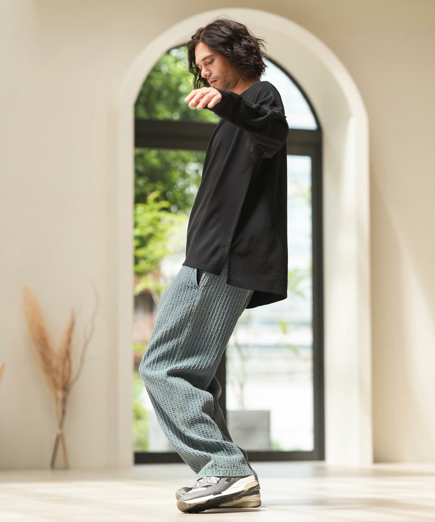 CAMBIO(カンビオ)】Accordion Jacquard Denim Wide Straight Pants