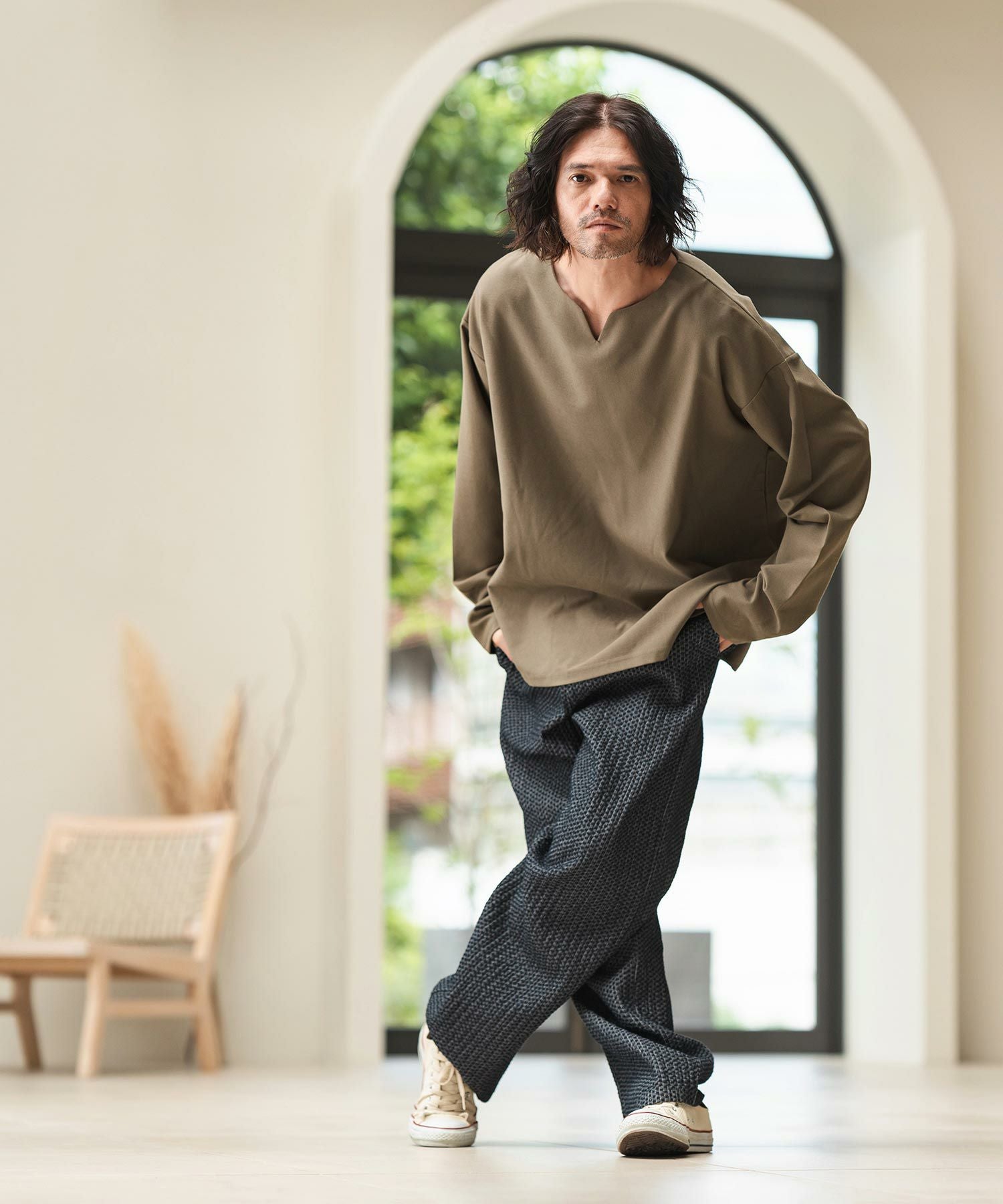 CAMBIO(カンビオ)】Accordion Jacquard Denim Wide Straight Pants