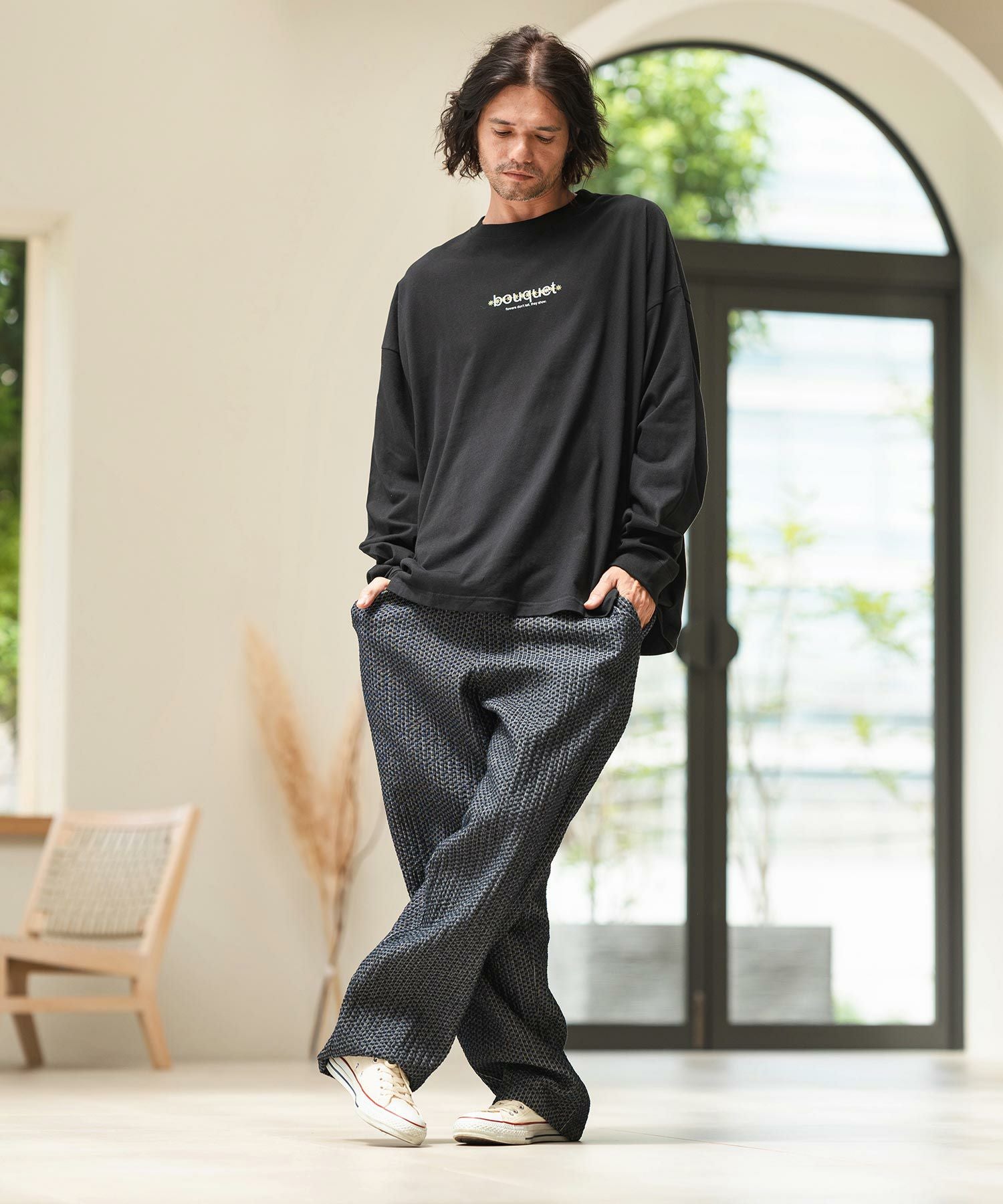 CAMBIO(カンビオ)】Accordion Jacquard Denim Wide Straight Pants