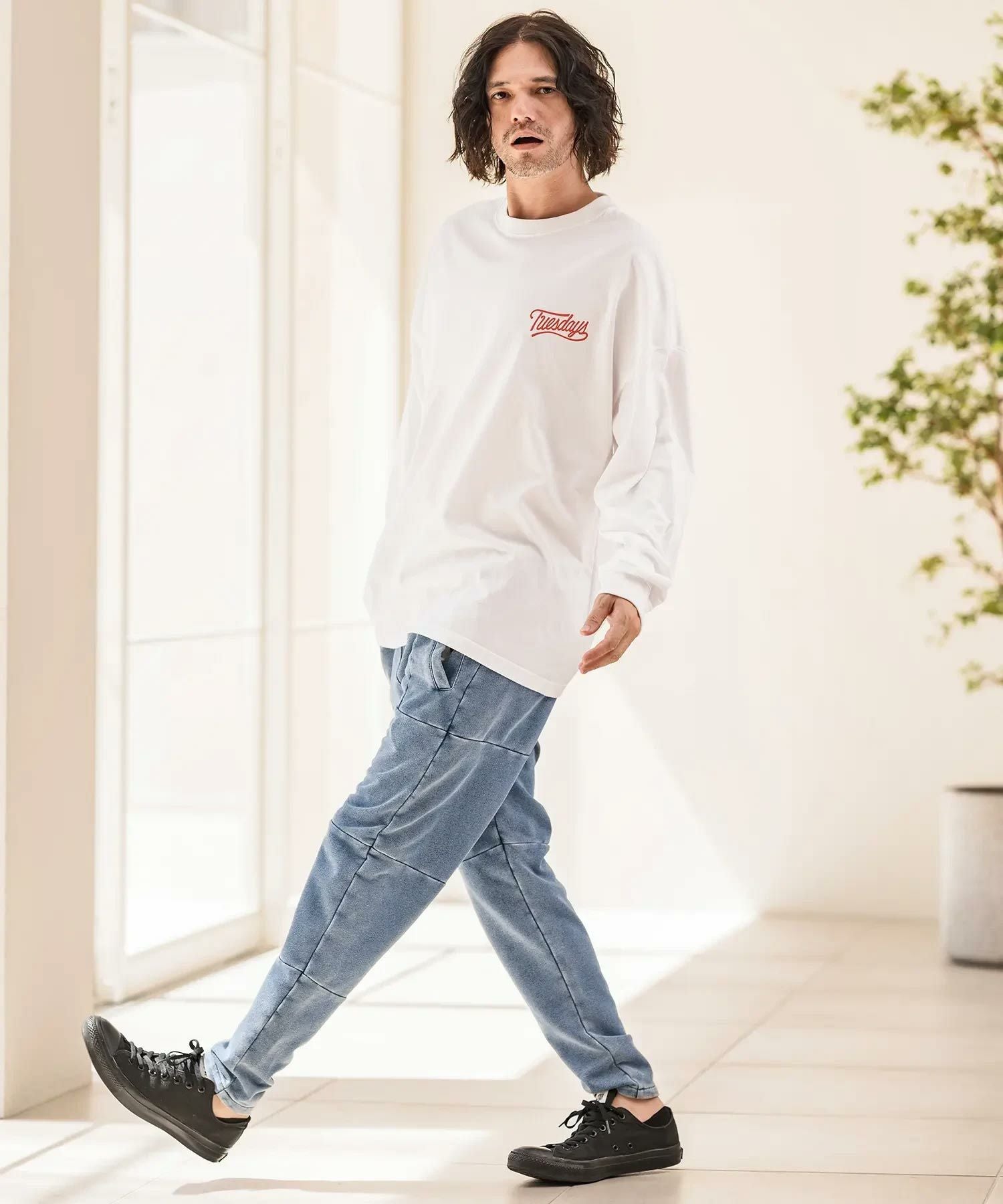 50%OFF【CAMBIO(カンビオ)】インディゴ裏毛切り替えスウェットパンツ