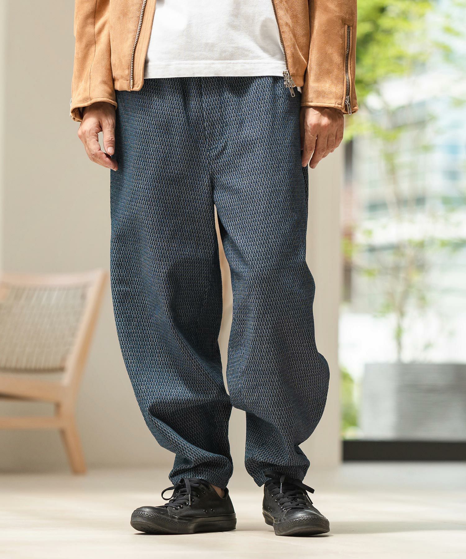 オーダーメイド　バルーンパンツ CAMBIO(カンビオ)】Geometric Puffy Jacquard Denim Vintage Like