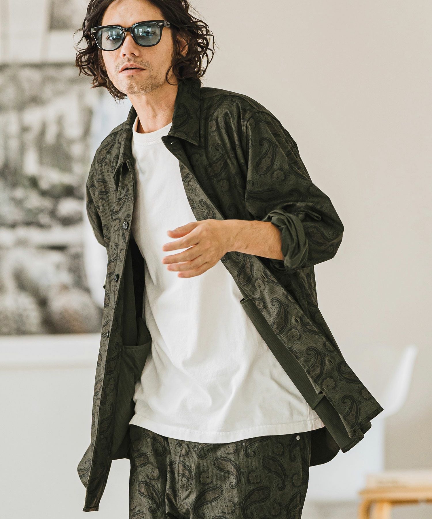 50%OFF【CAMBIO(カンビオ)】コーデュロイ×ペイズリーorig.柄シャツ