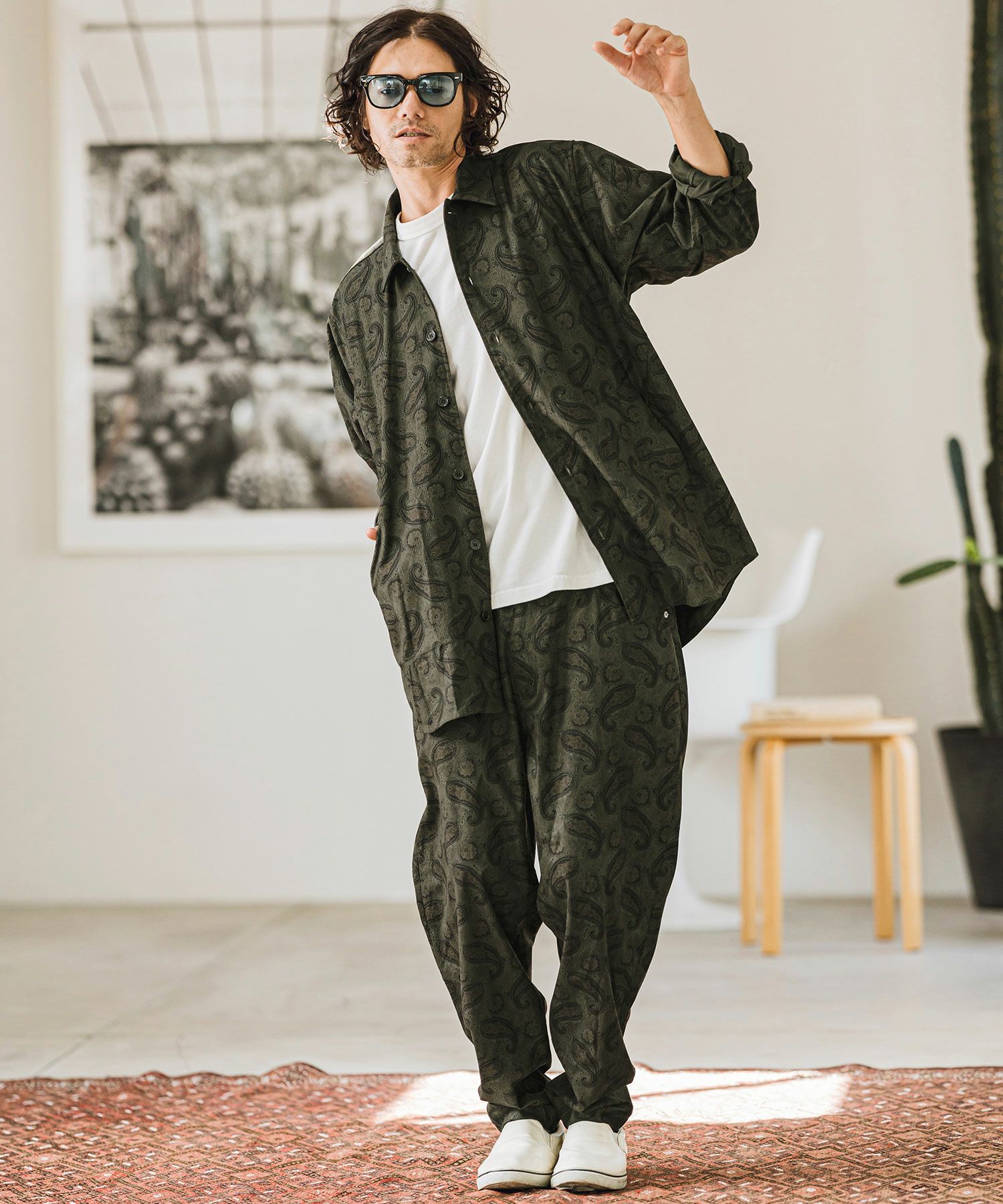 50%OFF【CAMBIO(カンビオ)】コーデュロイ×ペイズリーorig.柄シャツ