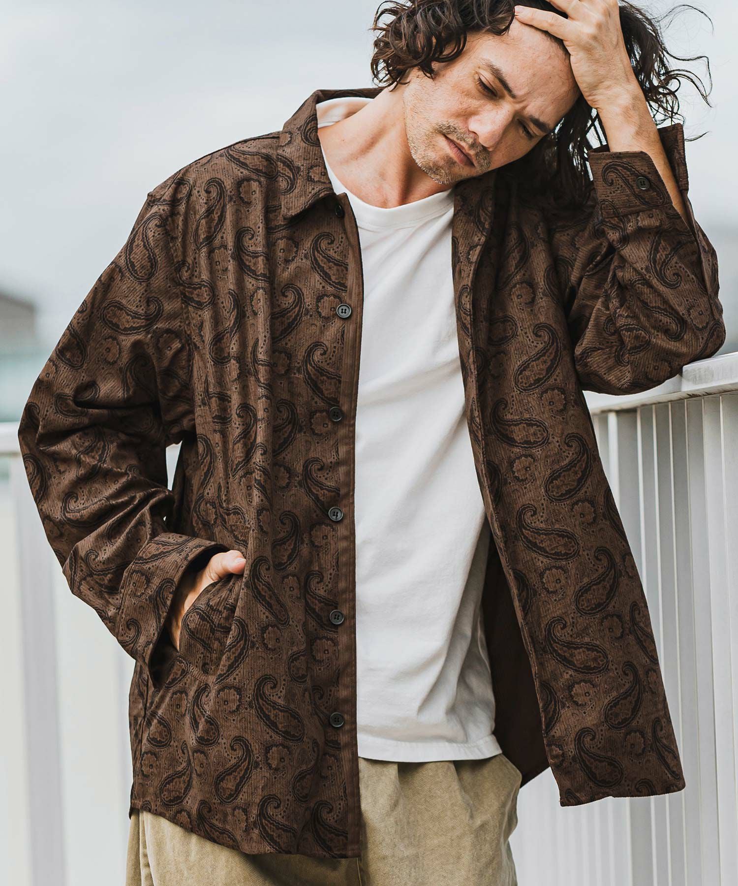 50%OFF【CAMBIO(カンビオ)】コーデュロイ×ペイズリーorig.柄シャツ