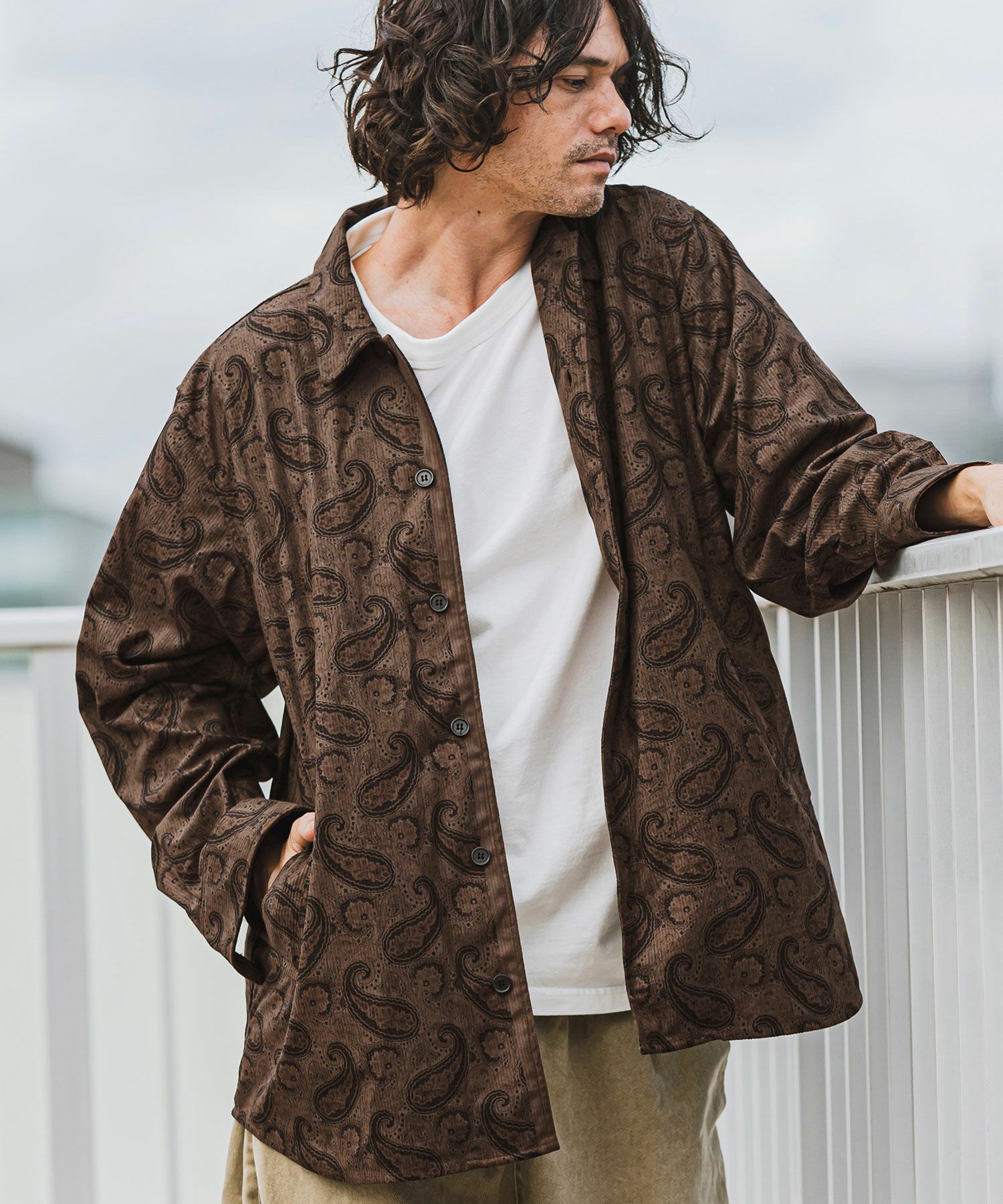 50%OFF【CAMBIO(カンビオ)】コーデュロイ×ペイズリーorig.柄シャツ