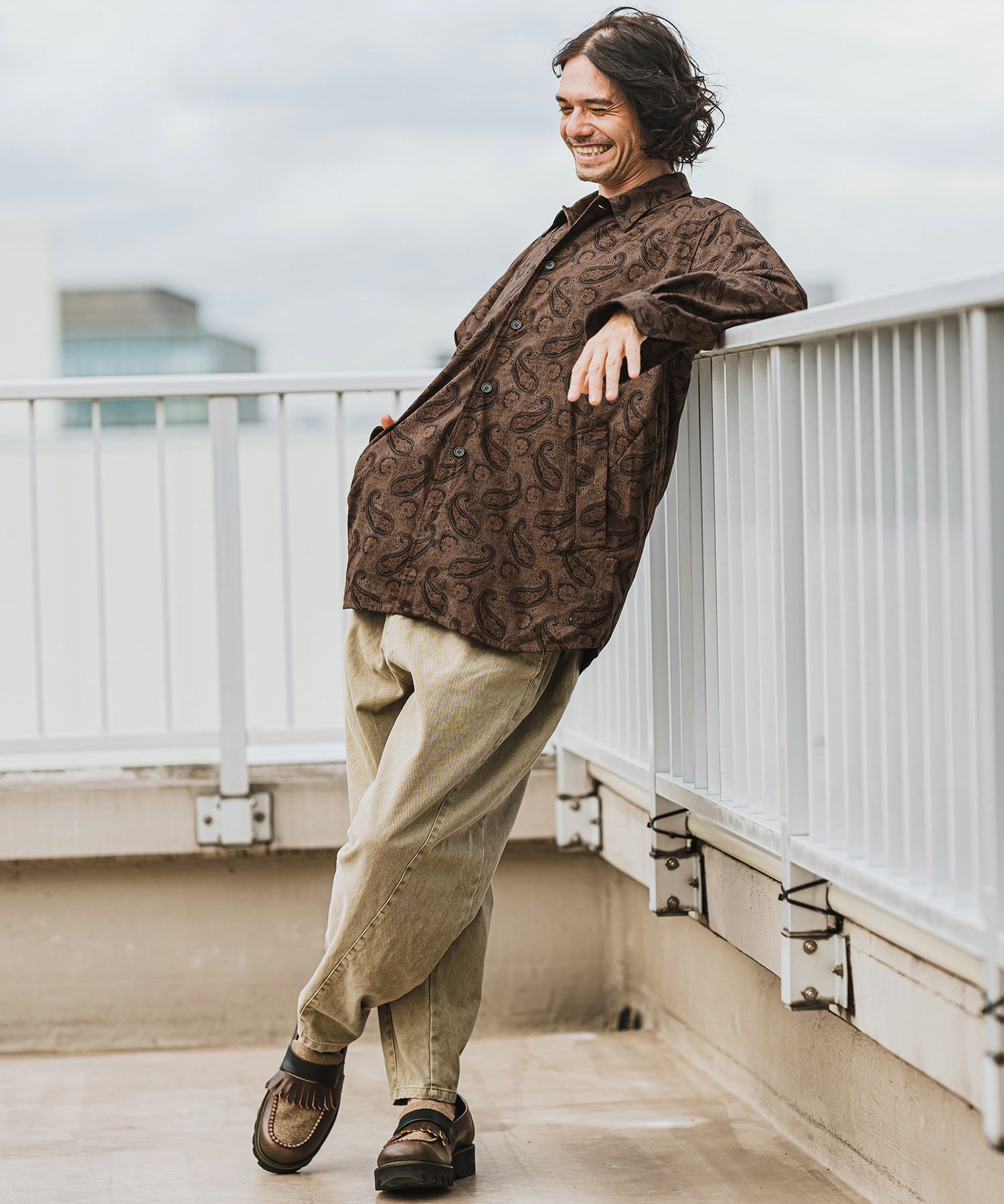 50%OFF【CAMBIO(カンビオ)】コーデュロイ×ペイズリーorig.柄シャツ