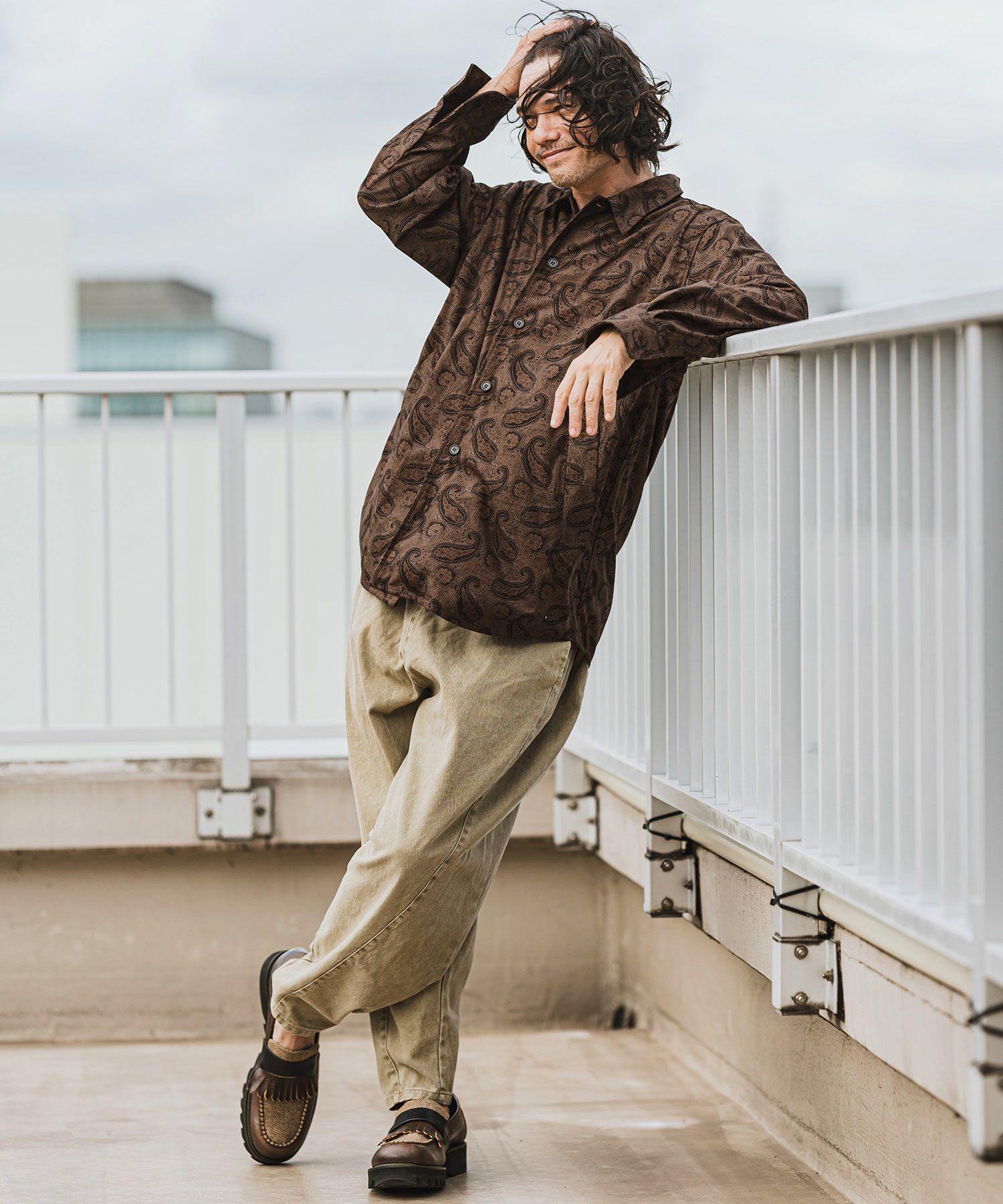 50%OFF【CAMBIO(カンビオ)】コーデュロイ×ペイズリーorig.柄シャツ