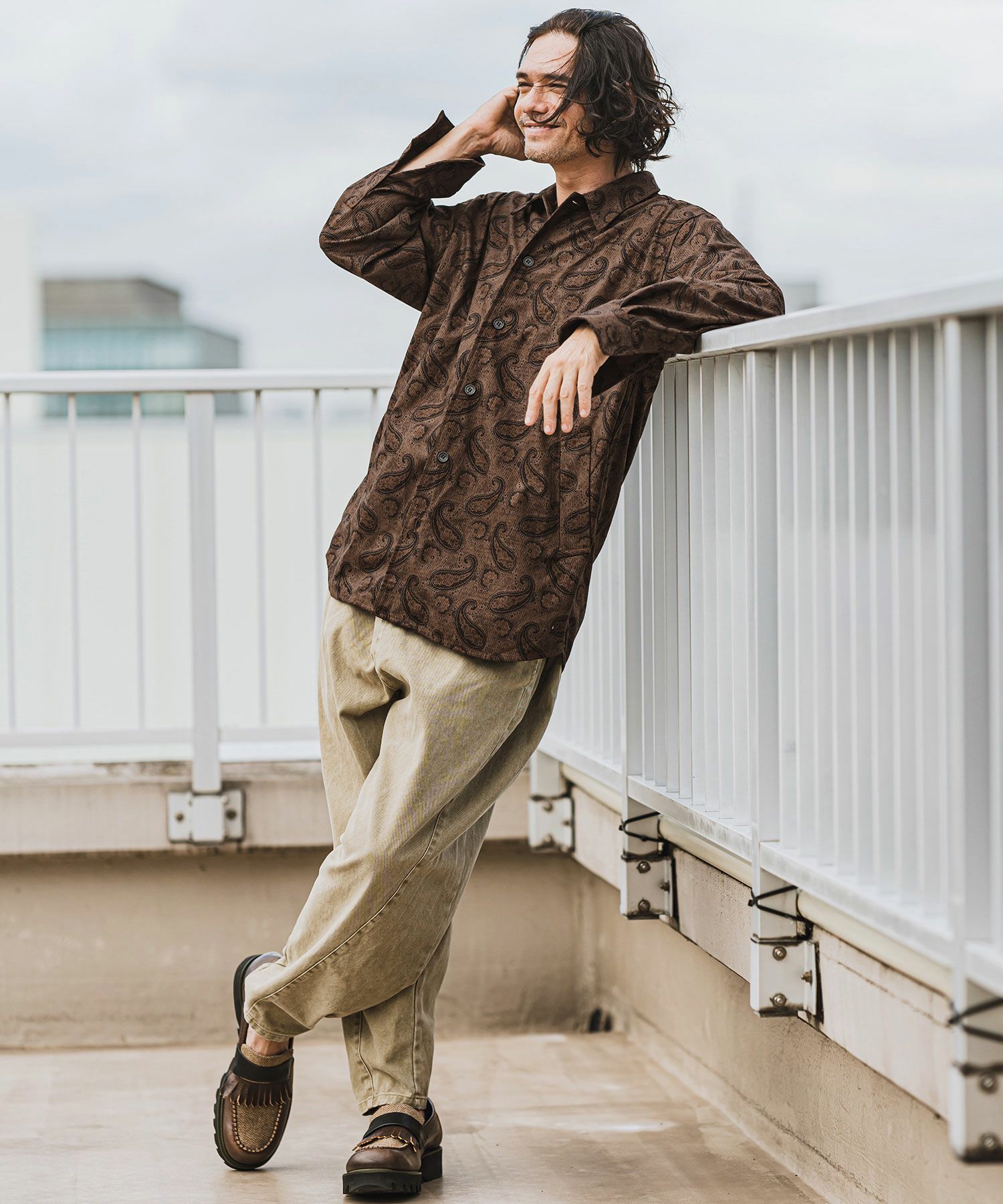 50%OFF【CAMBIO(カンビオ)】コーデュロイ×ペイズリーorig.柄シャツ