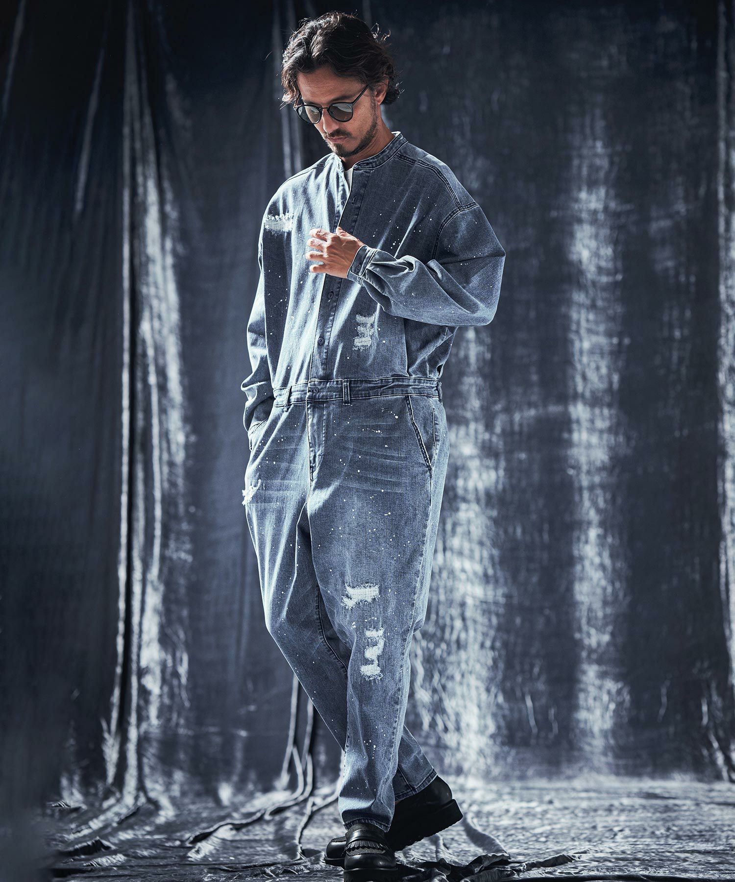 50%OFF【ANGENEHM(アンゲネーム)】Used processing denim all-in-one