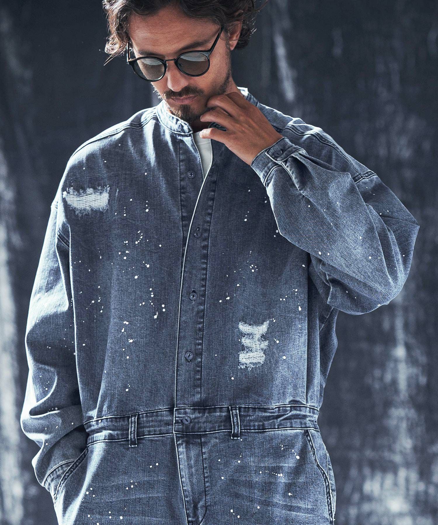 50%OFF【ANGENEHM(アンゲネーム)】Used processing denim all-in-one