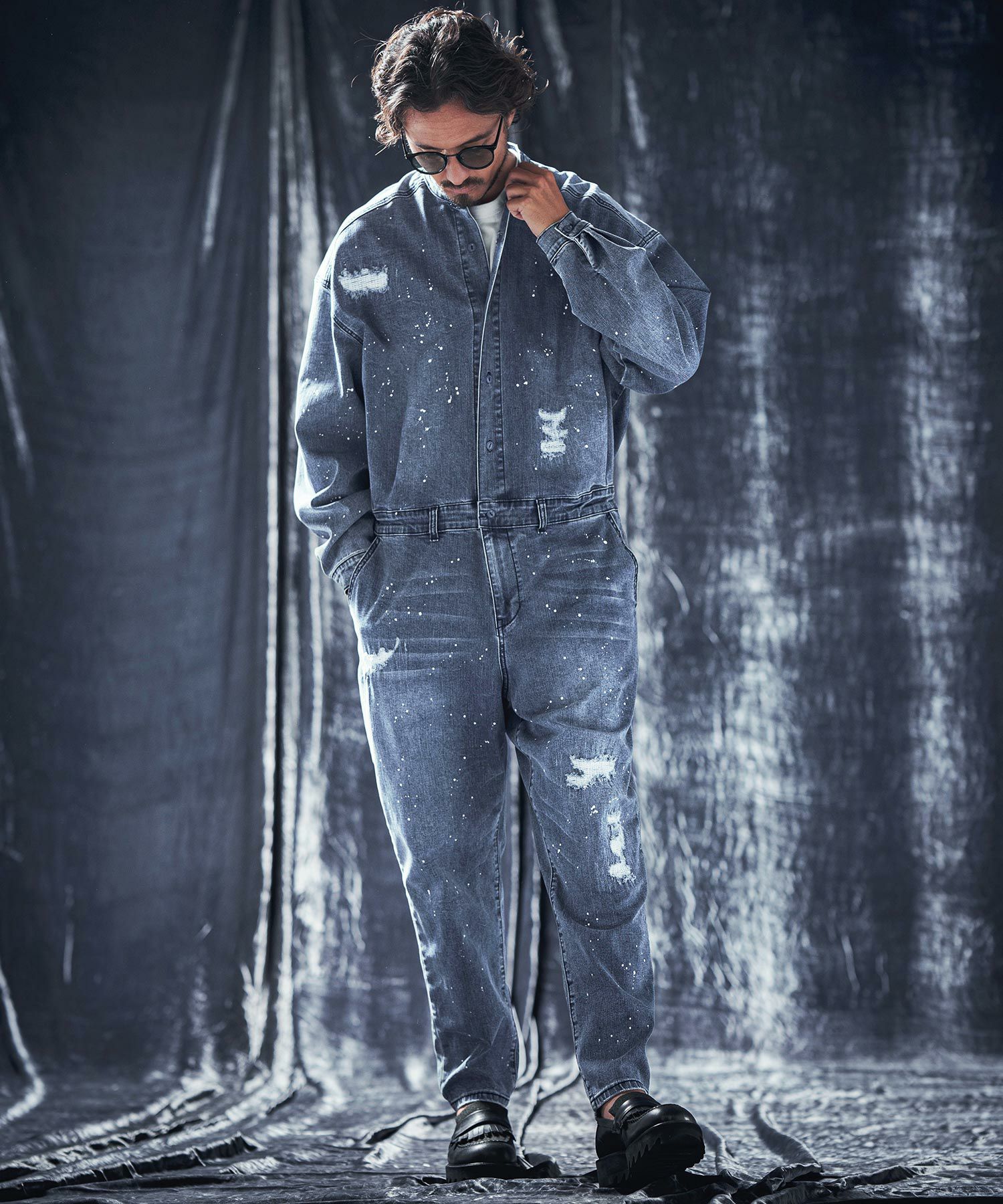 50%OFF【ANGENEHM(アンゲネーム)】Used processing denim all-in-one