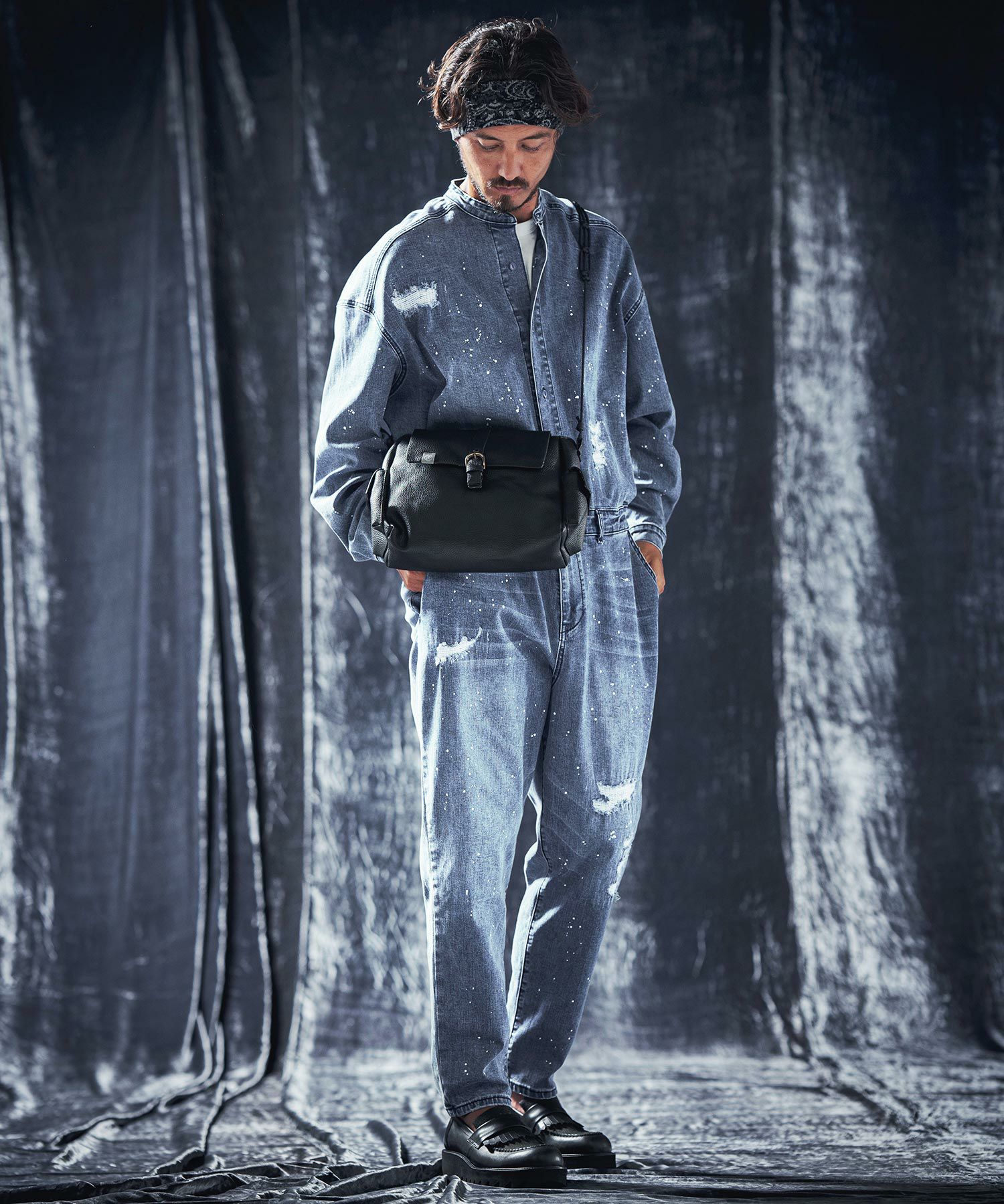 50%OFF【ANGENEHM(アンゲネーム)】Used processing denim all-in-one