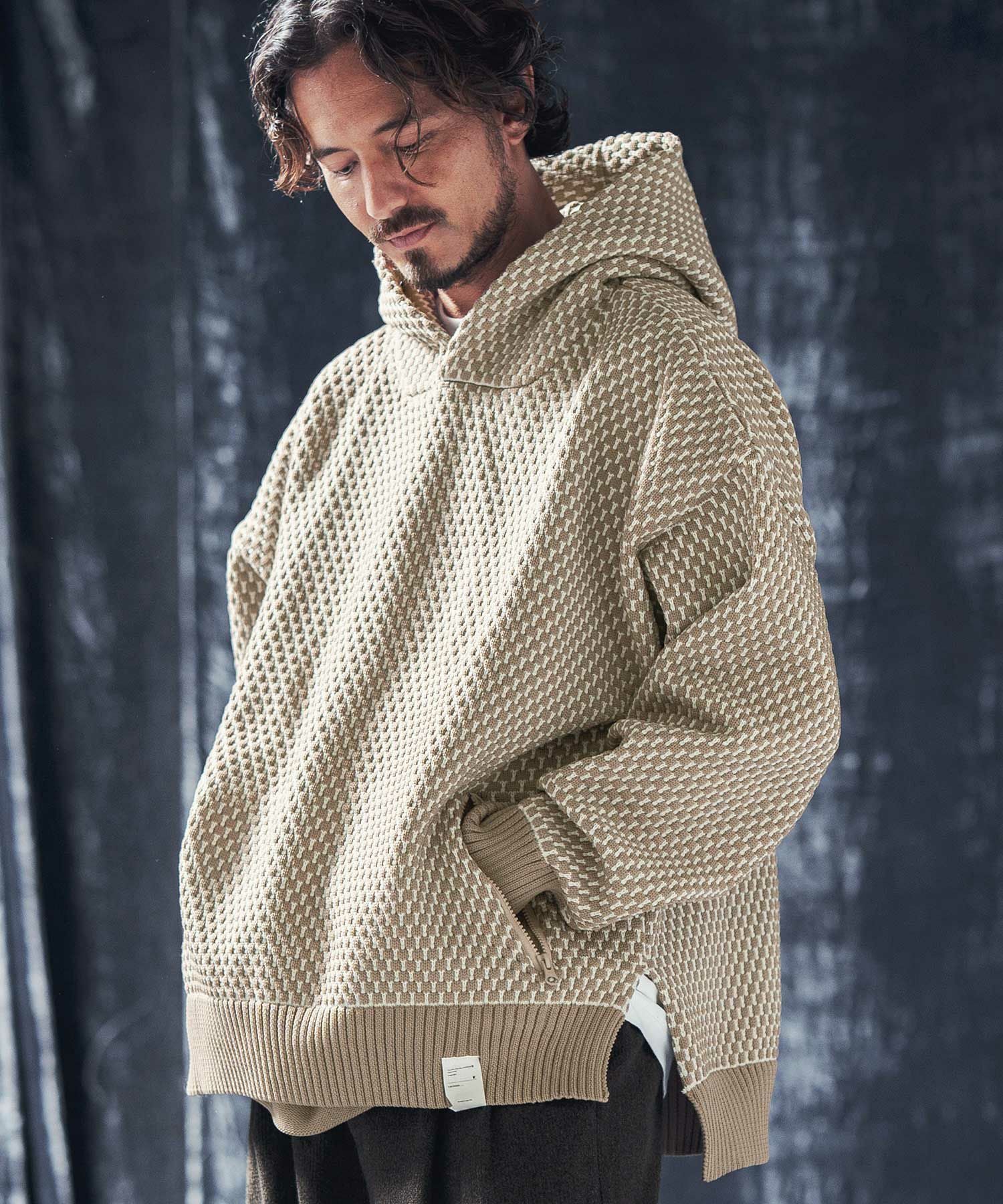 ANGENEHM(アンゲネーム)】Light yarn color scheme waffle knit hoodie